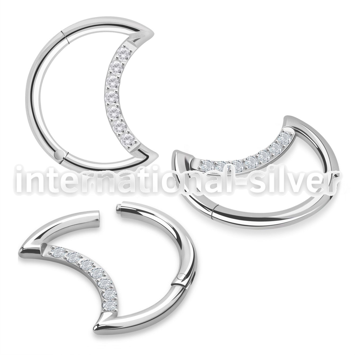 sgsh1 steel hinged segment hoop 16g cnc cz crescent moon