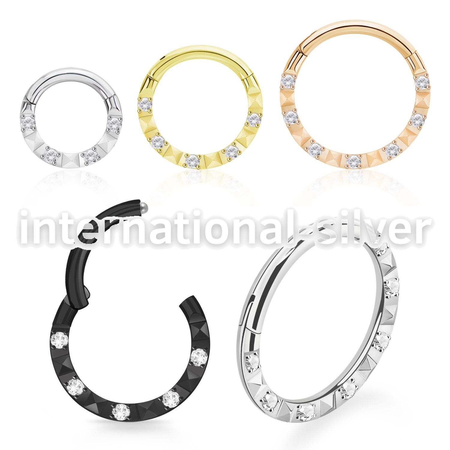 sgsh25 pvd steel hinged segment hoop 16g cz diamond pattern