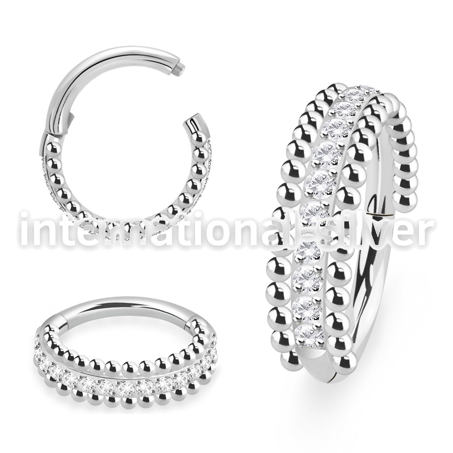 sgsh46 steel hinged segment hoop 16g cz middle balls