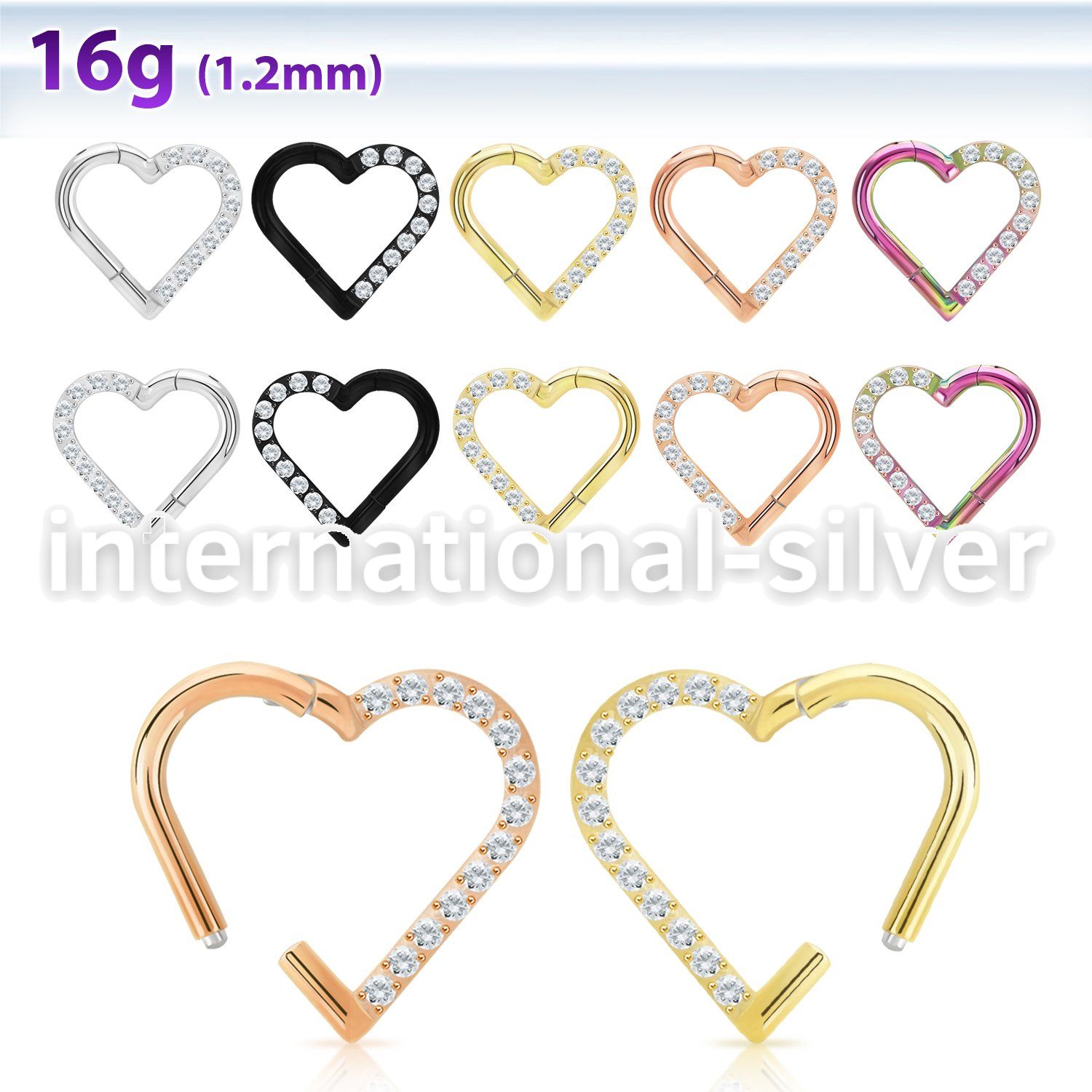 sgtsh27 pvd plating steel hinged segment hoop cnc cz heart