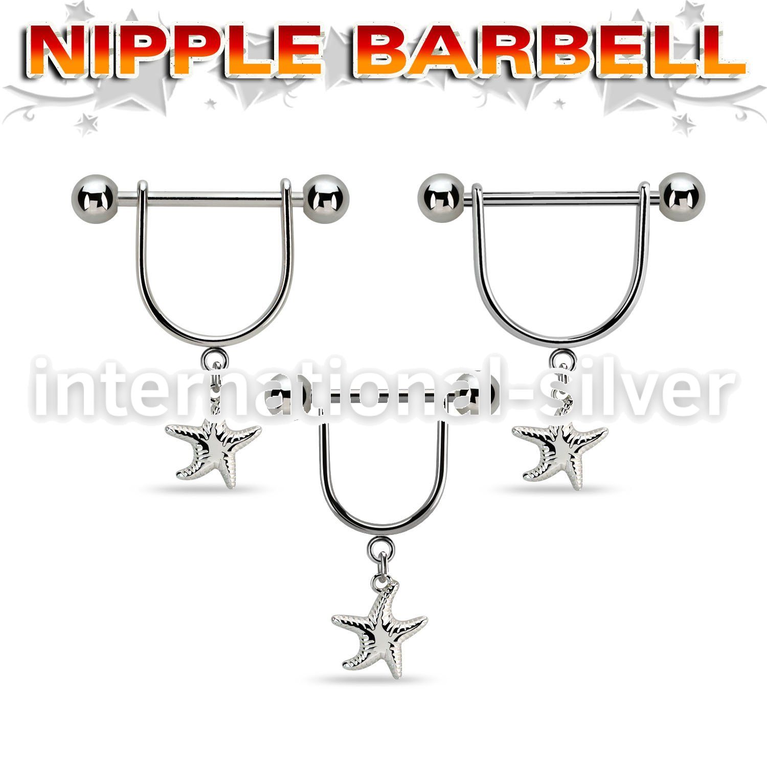 snpod25 steel nipple stirrup 14g w dangling plain starfish