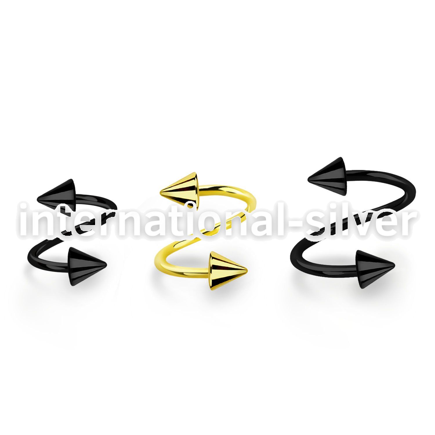 spt20cn anodized 316l steel eyebrow spiral, 20g w 3mm cones