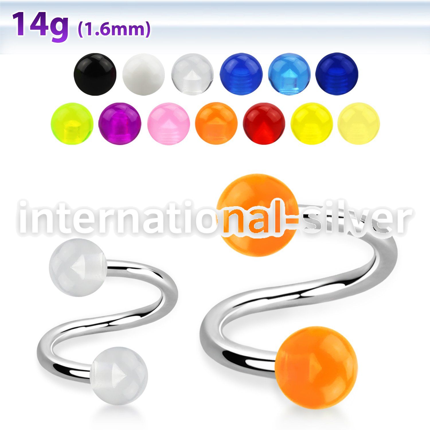 spuv spirals twisters surgical steel 316l with acrylic parts eyebrow