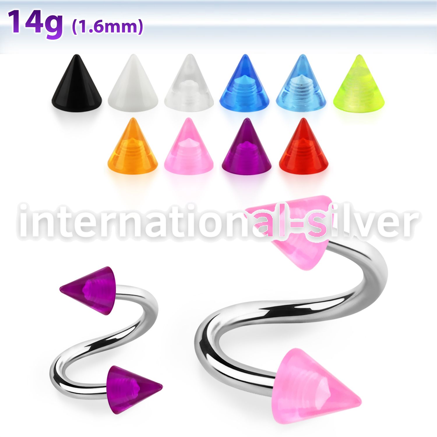 spuvcn4 spirals twisters surgical steel 316l with acrylic parts labrets chin