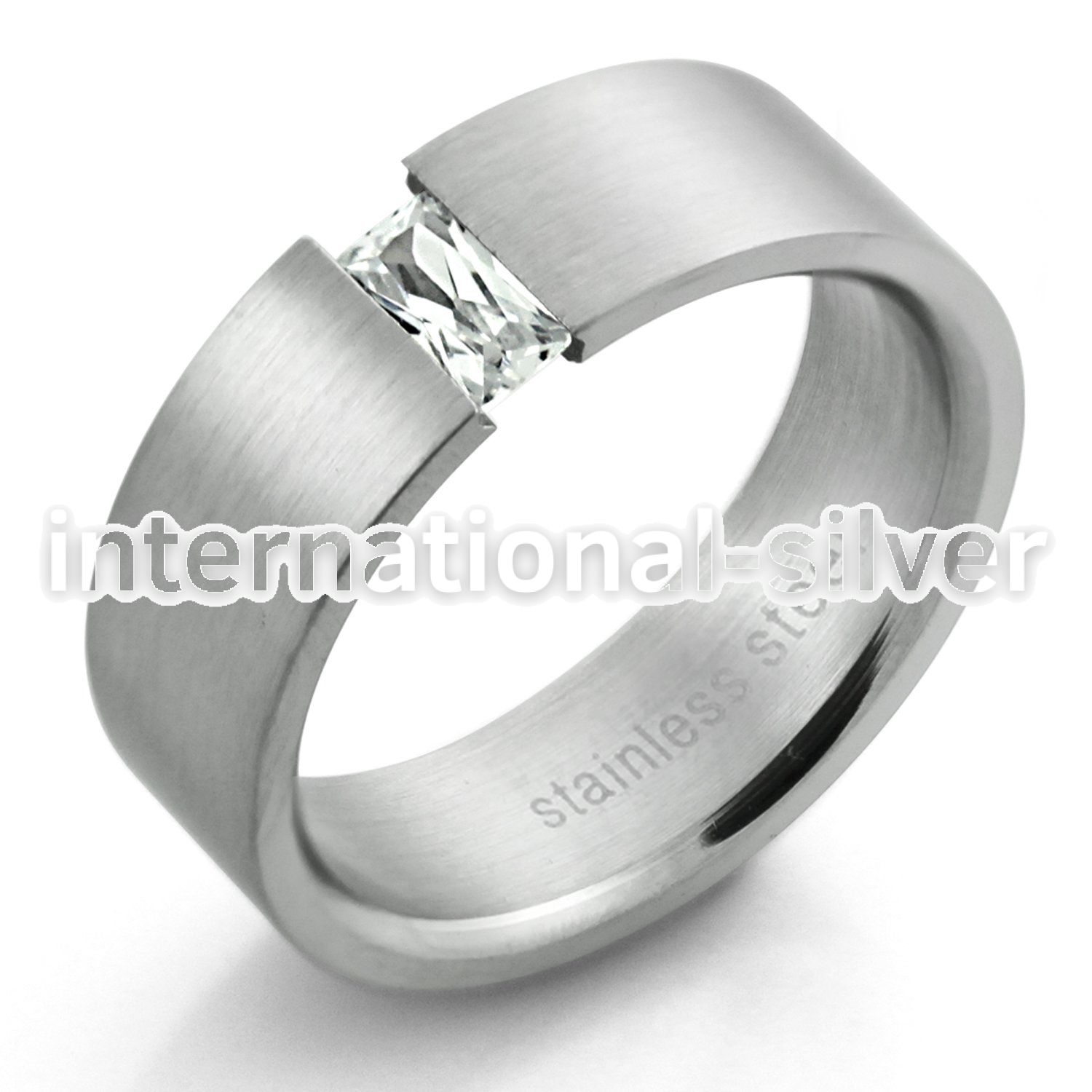 src4 matte stainless steel ring with 3x6mm clear crystal