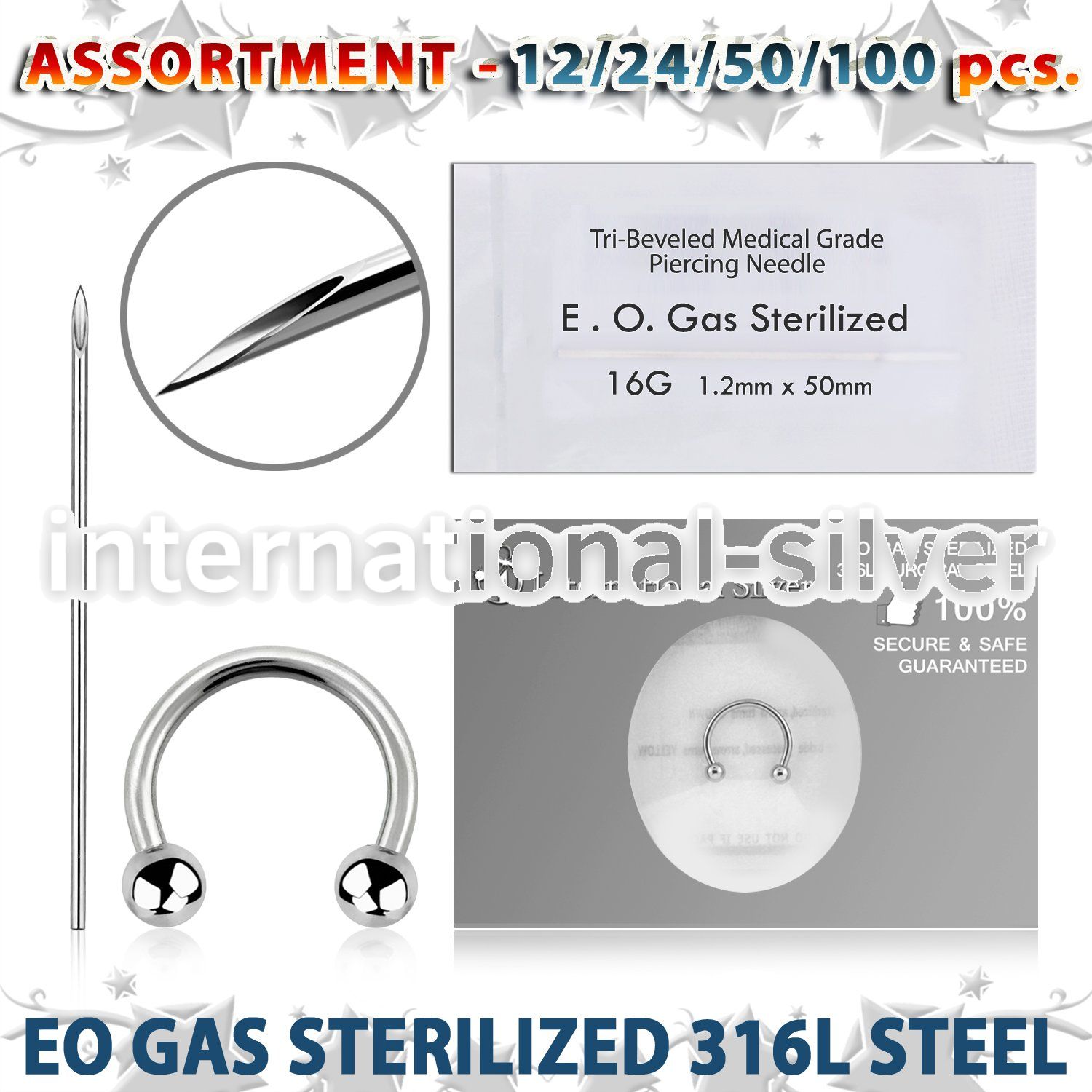sset02 professional piercing kit steel circular barbells needle