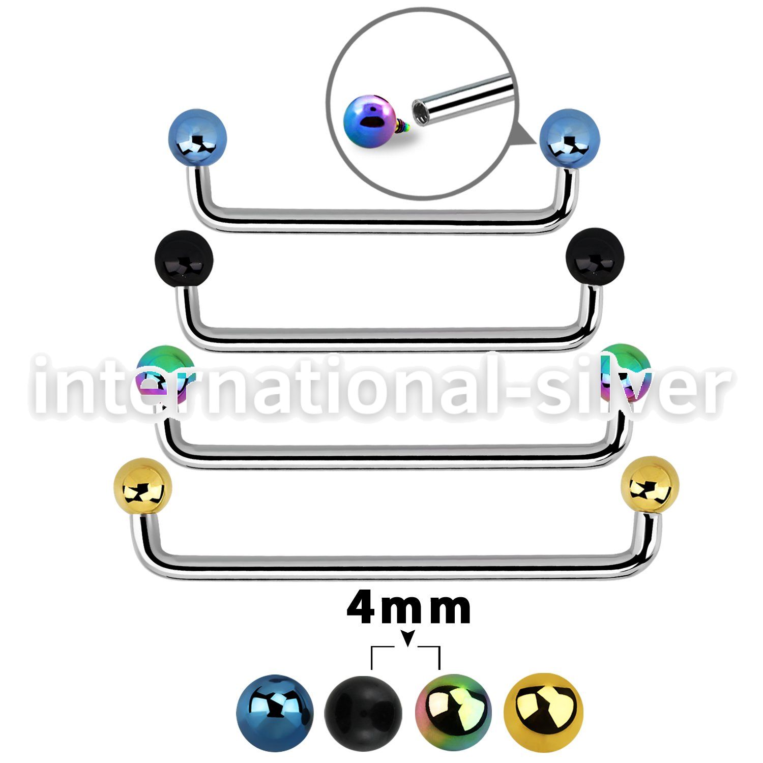 suditb4 straight barbells anodized surgical steel 316l surface piercings