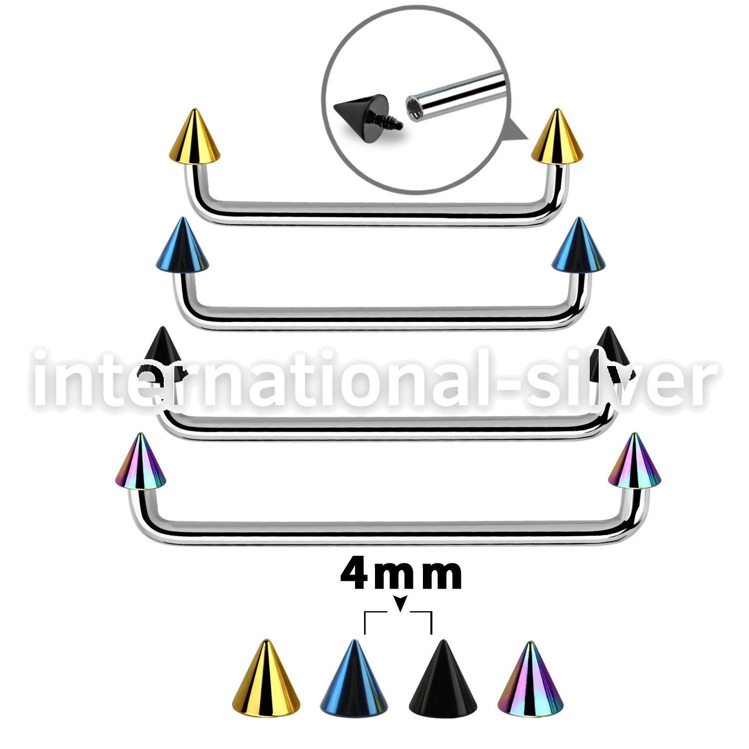 suditcn4 straight barbells anodized surgical steel 316l surface piercings