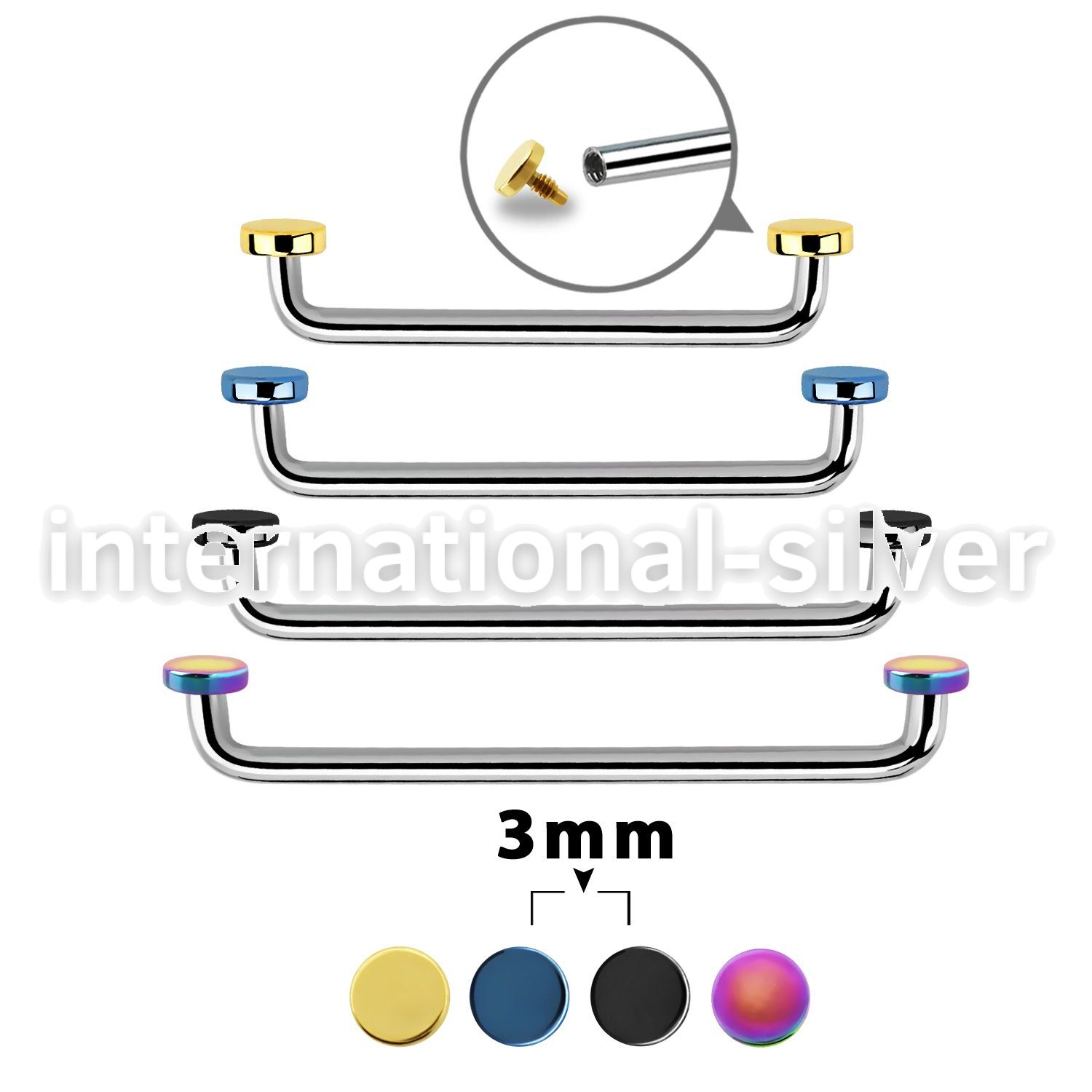 sudite3 straight barbells anodized surgical steel 316l surface piercings