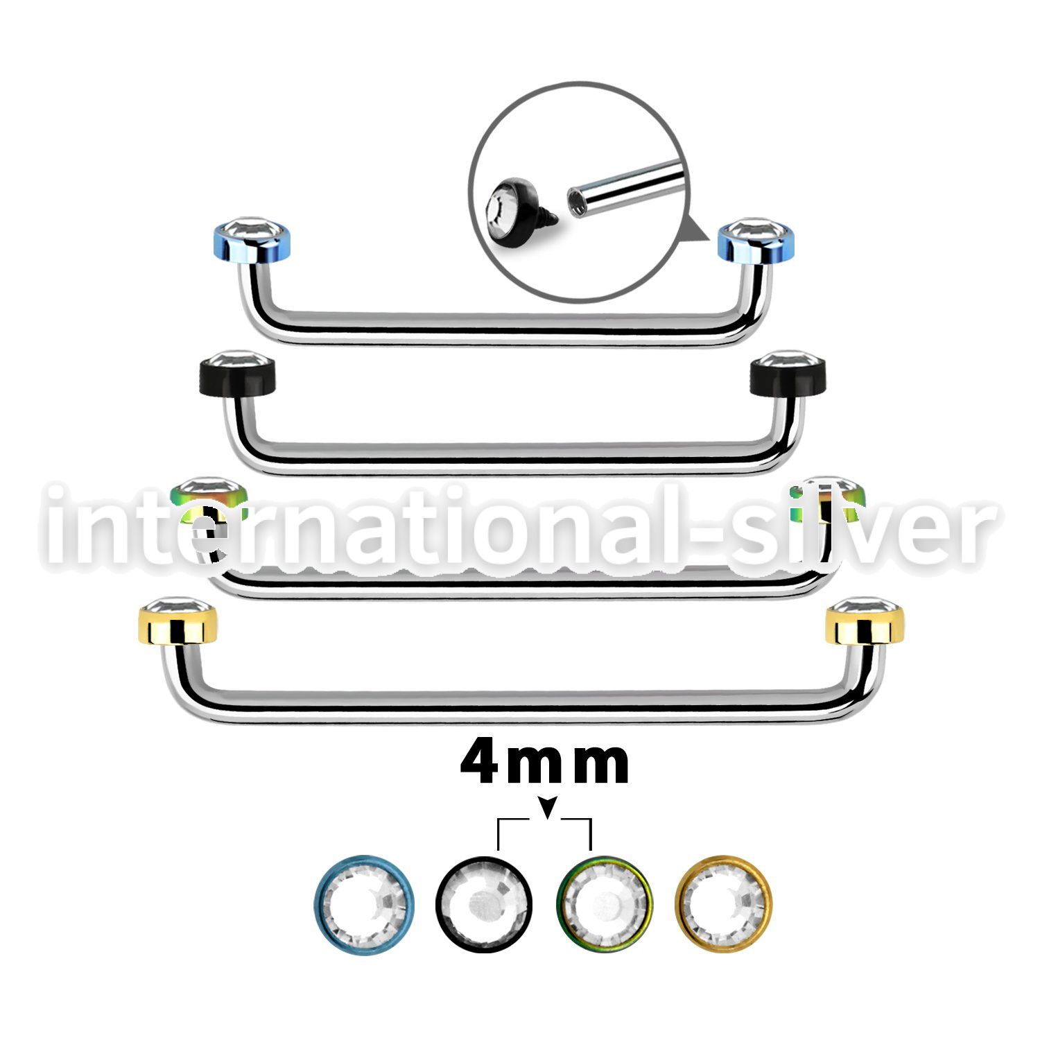 suditjf4 straight barbells anodized surgical steel 316l surface piercings