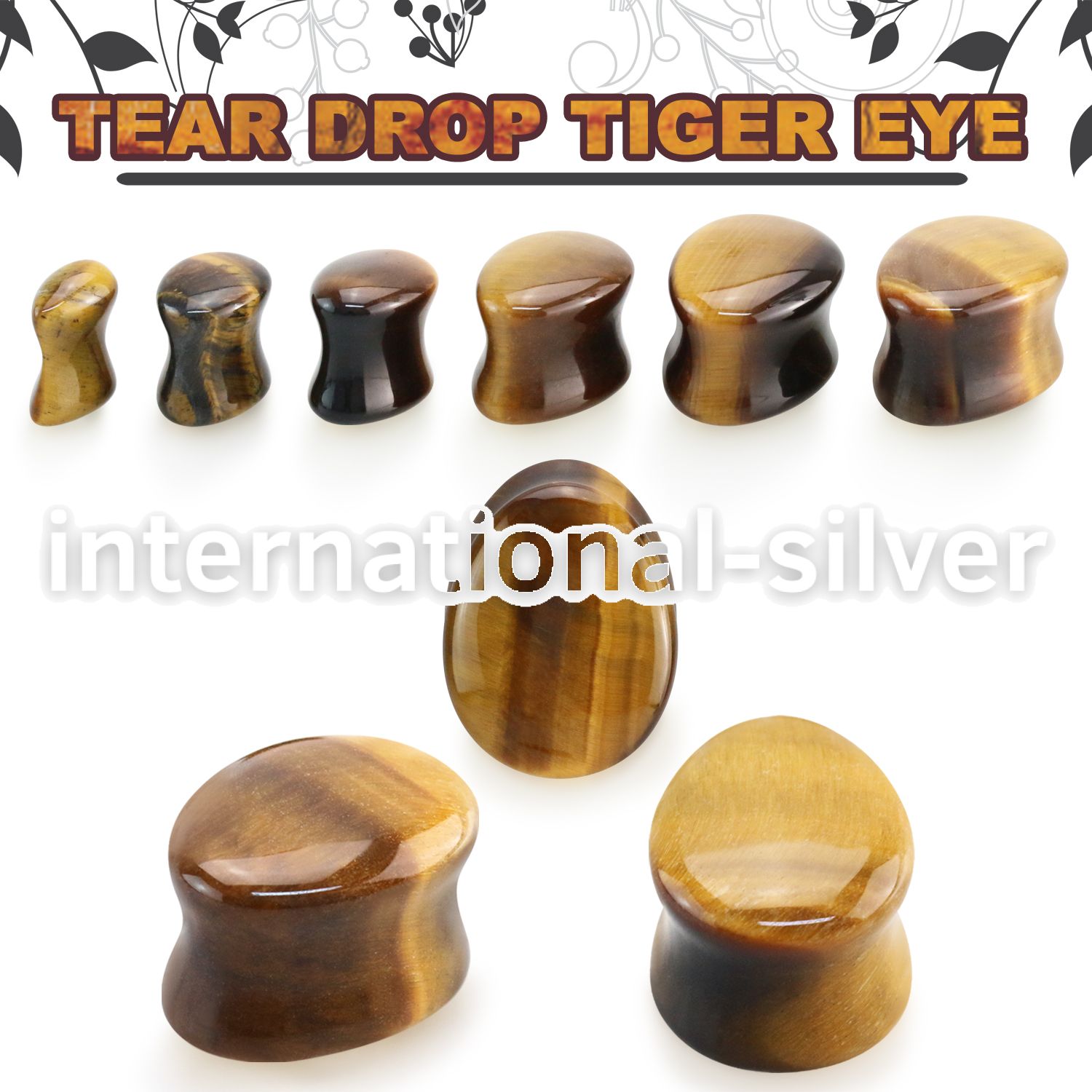 tgse tiger eye double flare saddle ear plug teardrop shape