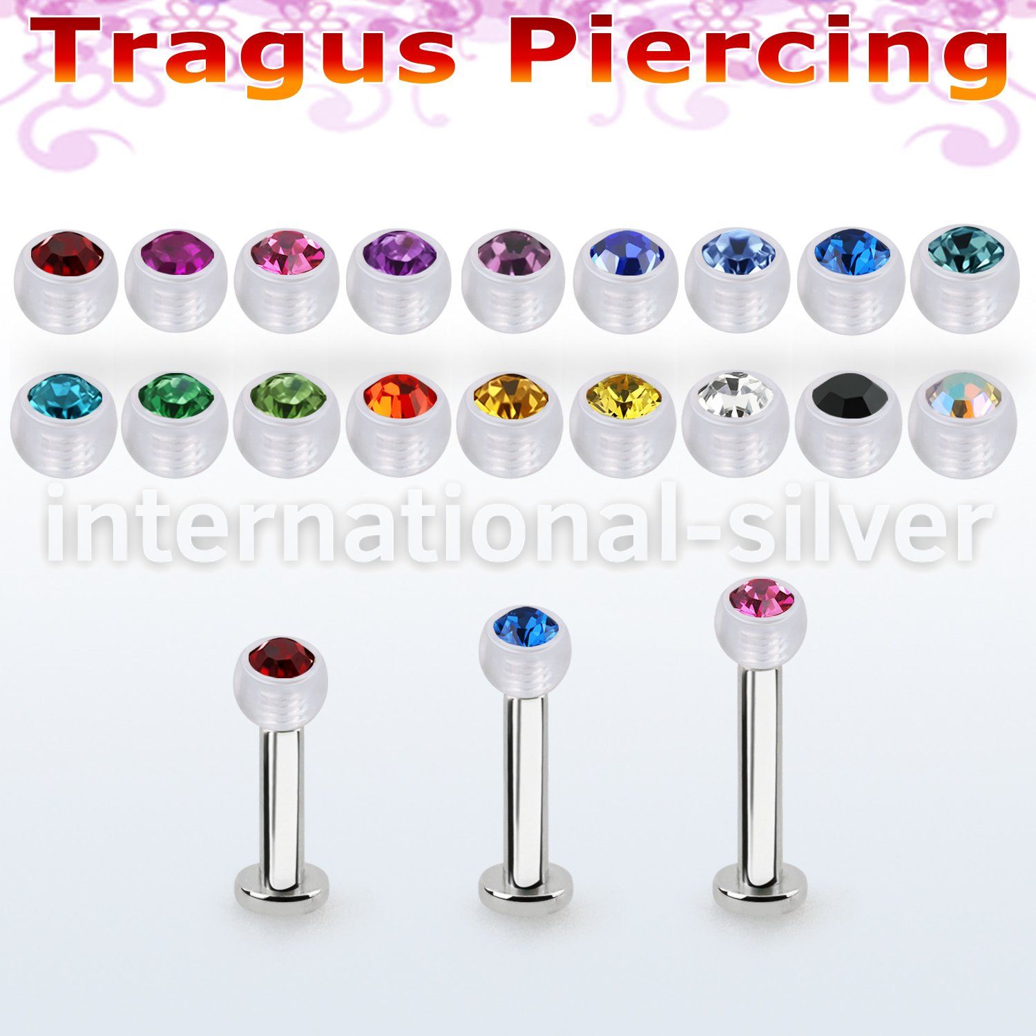 tlbajb3 316l steel tragus labret 16g w a 3mm bio flex jewel ball