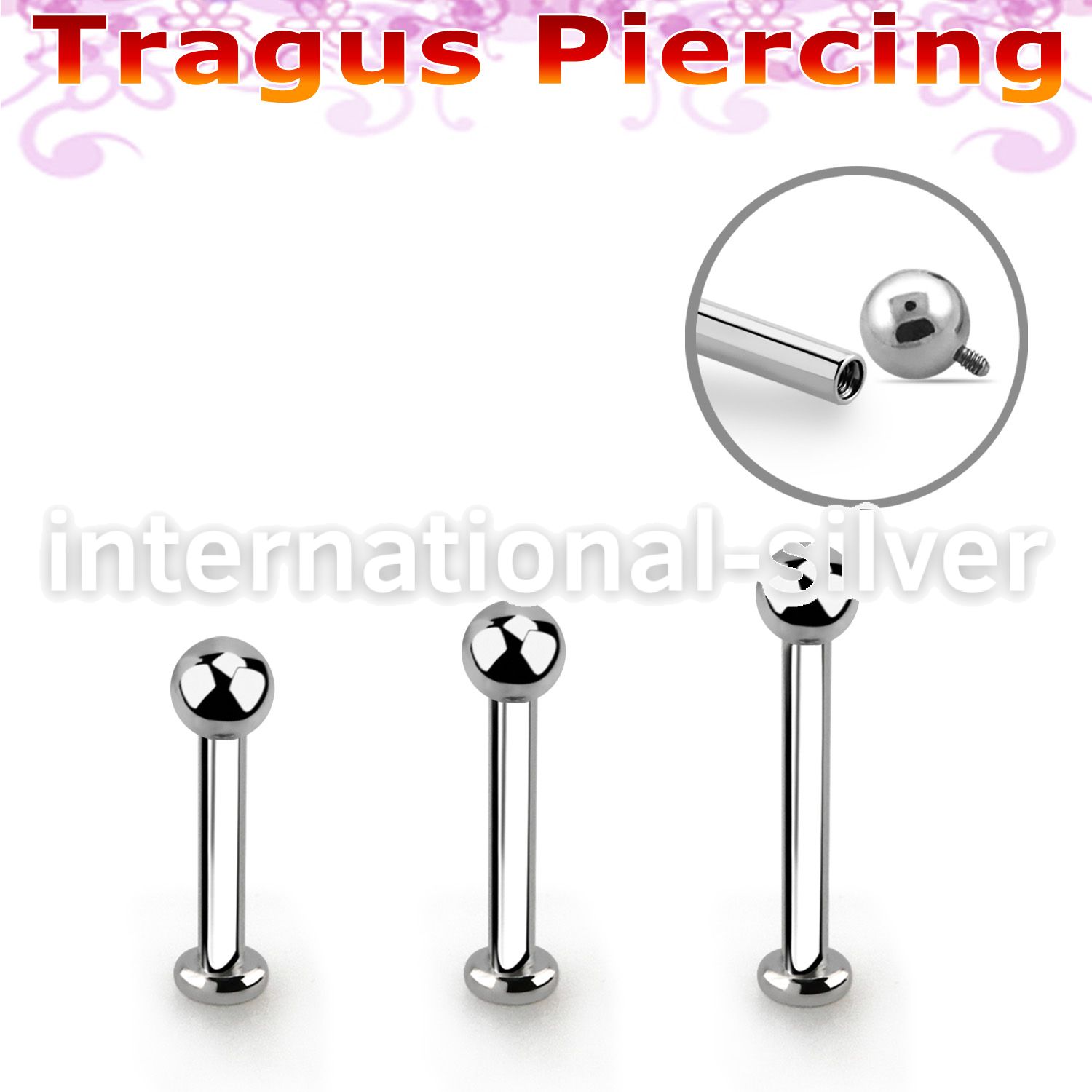 tlbbin3 316l steel internally threaded tragus labret 3mm ball