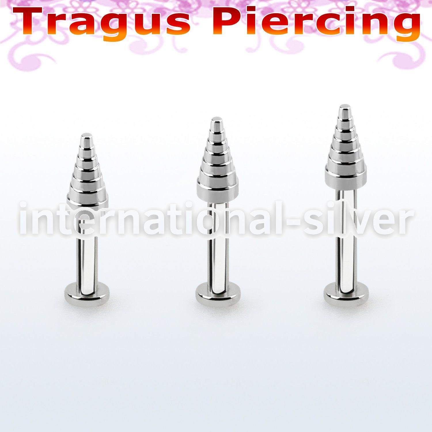 tlbcn4c 316l steel tragus labret 16g w a 4mm ridged drill cone 