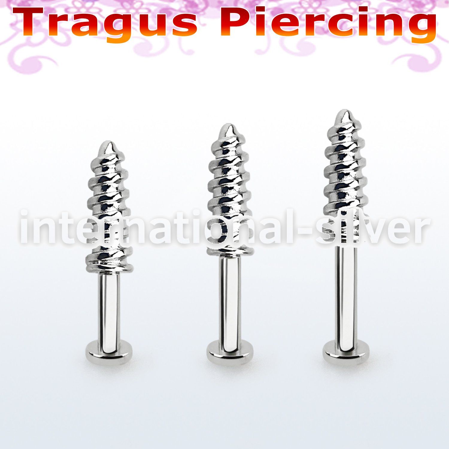 tlbescw 316l steel tragus labret 16g w a screw threading tip