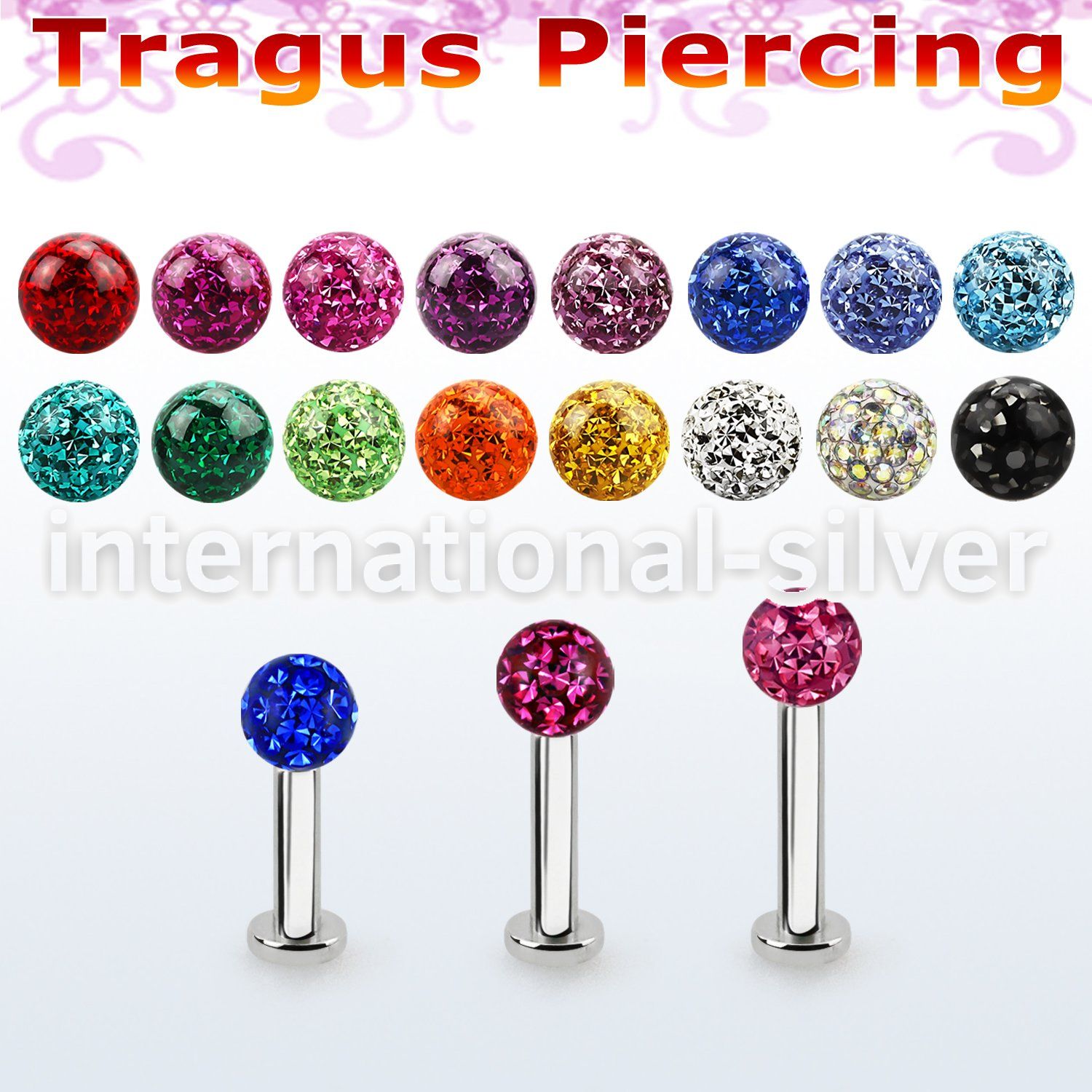 tlbfr4s 316l steel tragus labret 16g w a 4mm multi crystal ball