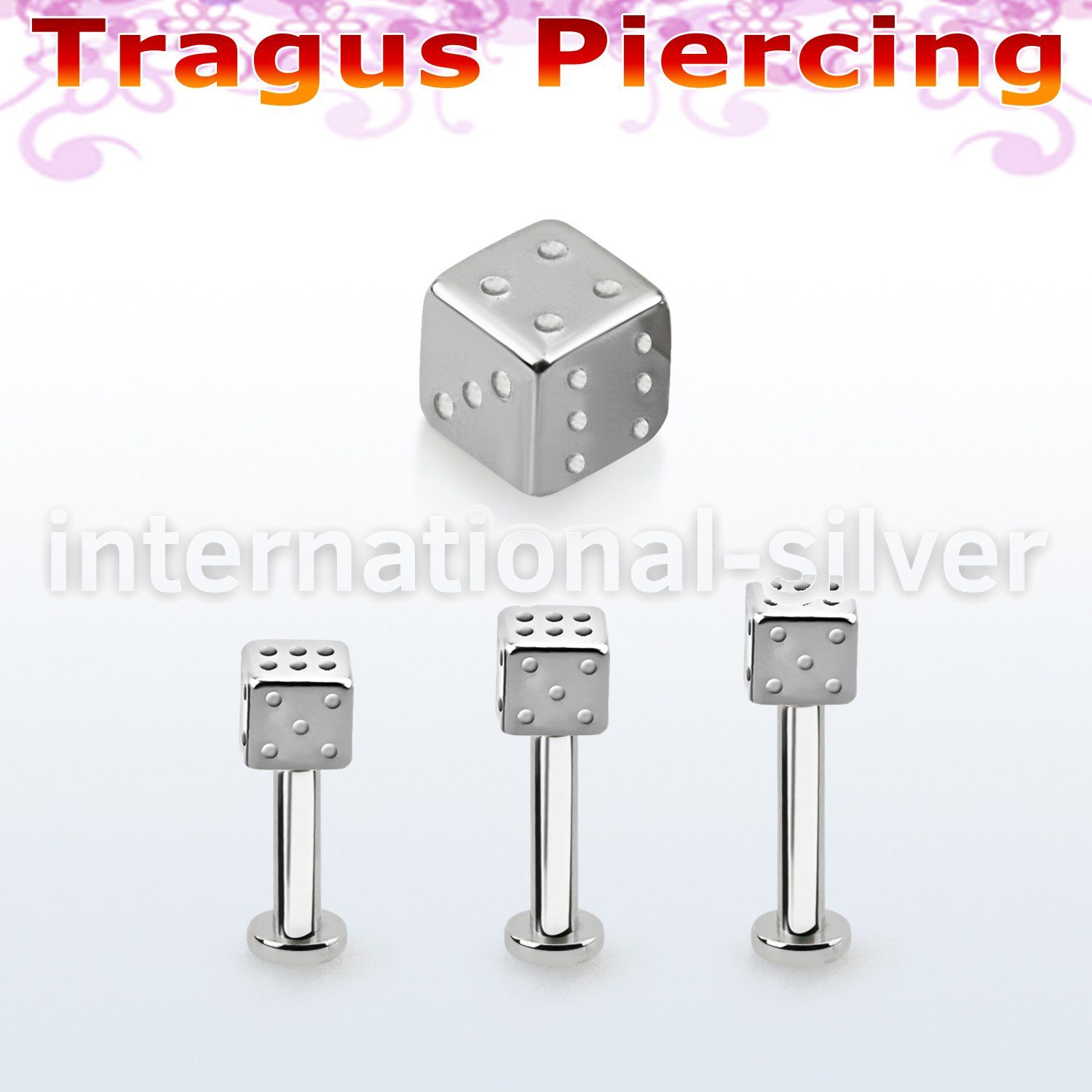tlbsdi4s 316l steel tragus labret 16g w a 4mm dice 