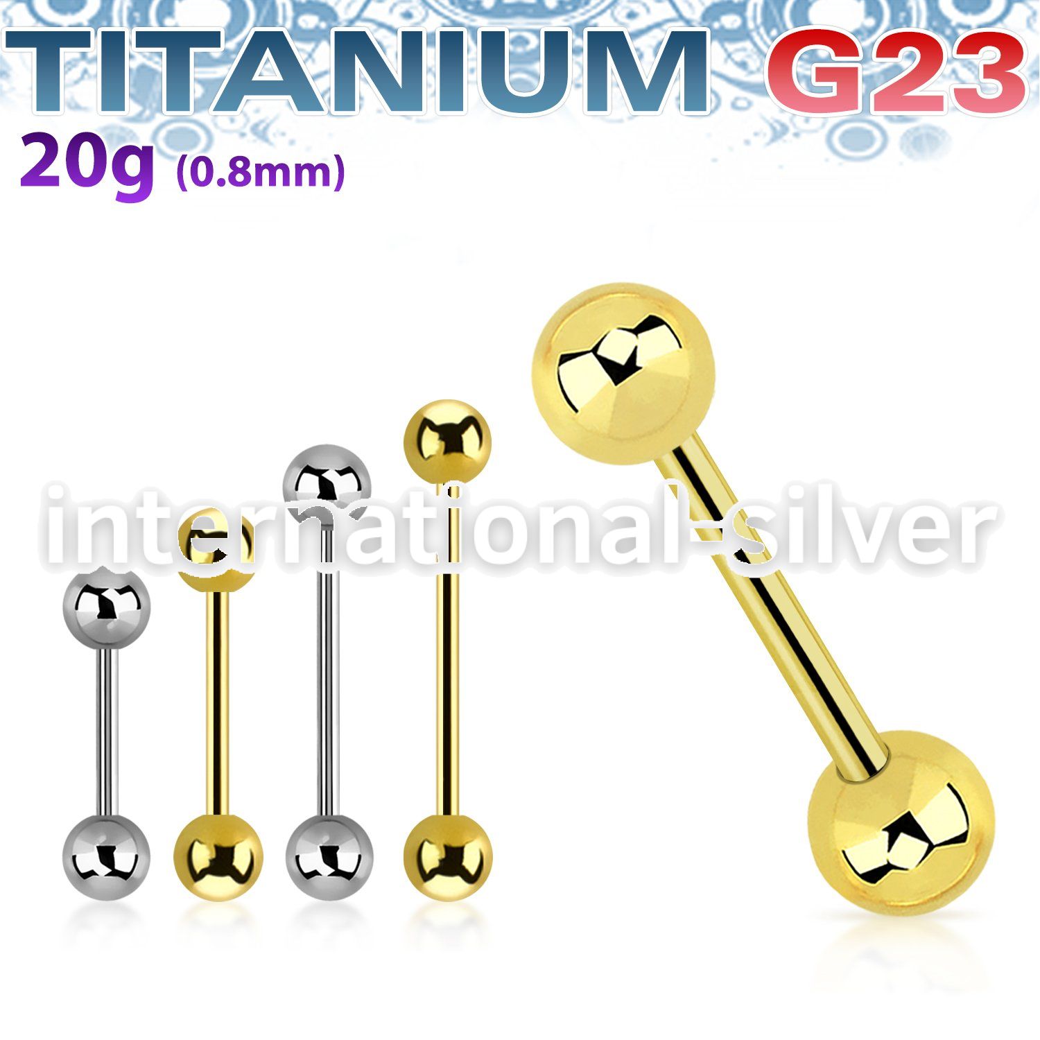 ubb20b3 titanium straight barbell 20g 3mm balls