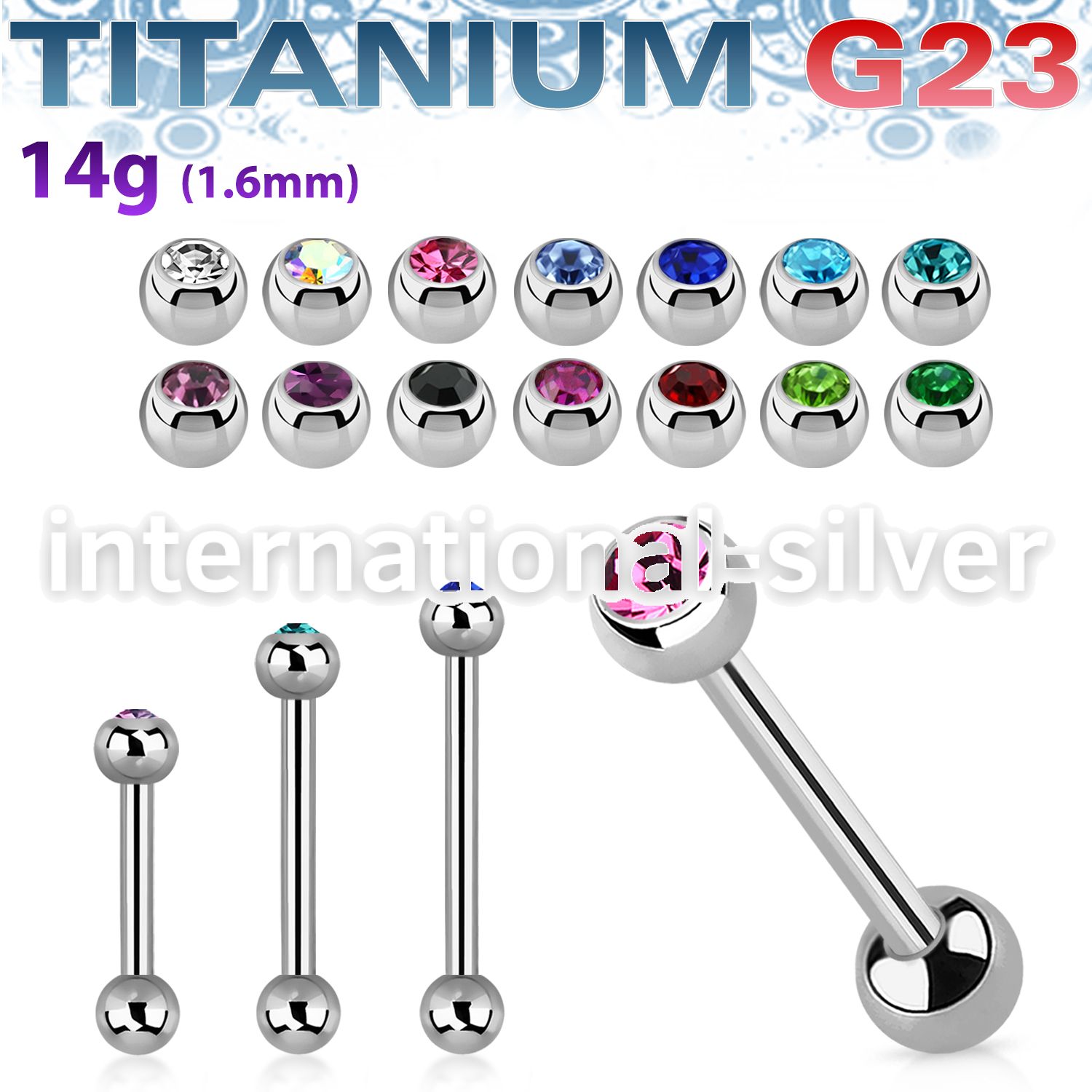 ubbcs titanium straight barbell pressfit gem ball plain ball