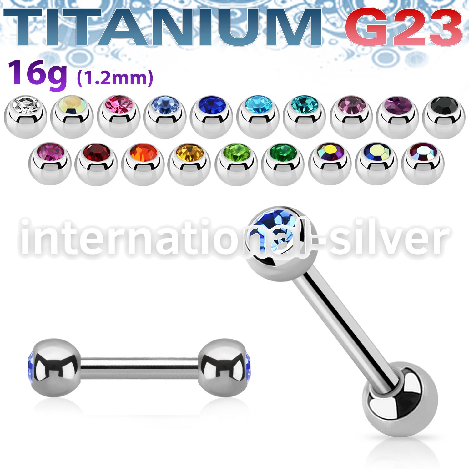 ubbe2c titanium straight barbell press fit gem balls