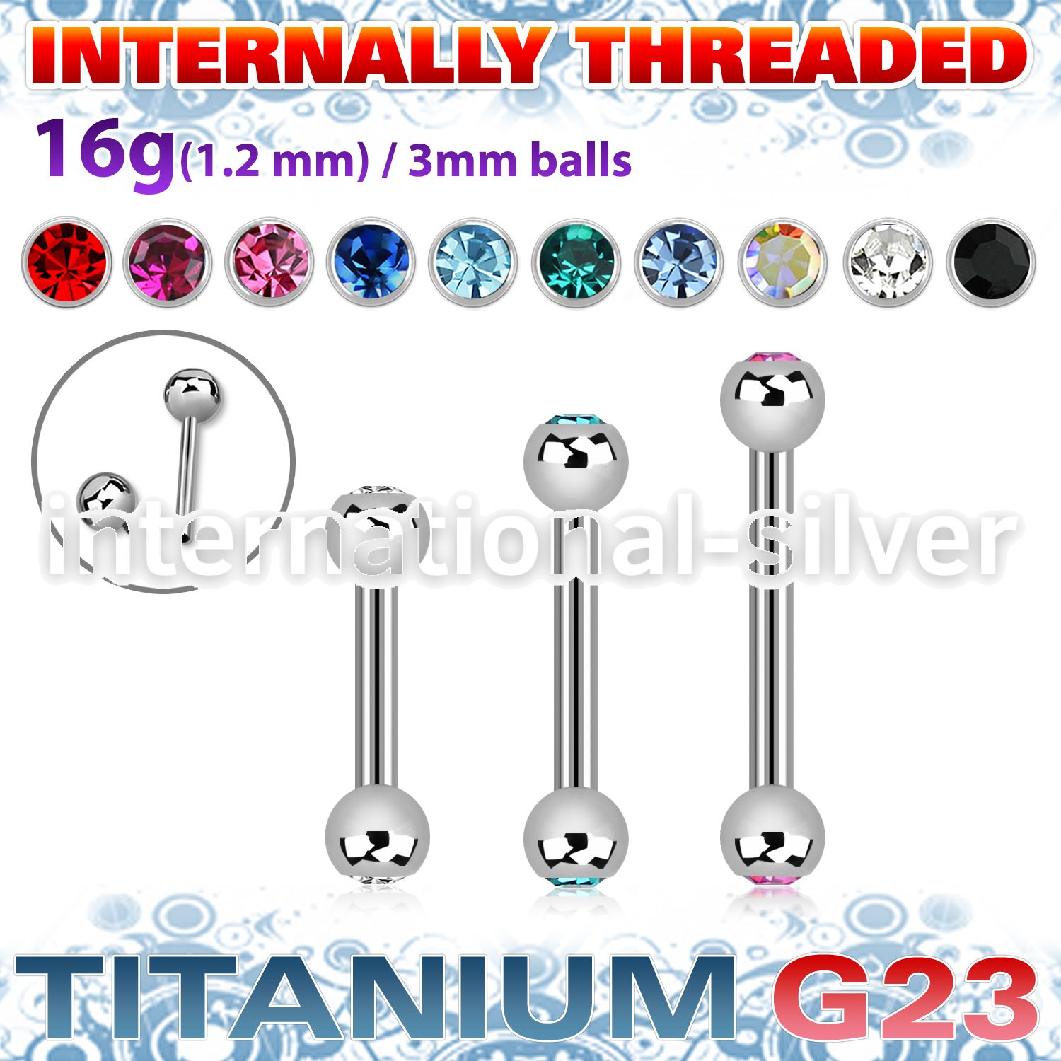 ubbejb3i titanium internal barbell 3mm gem balls
