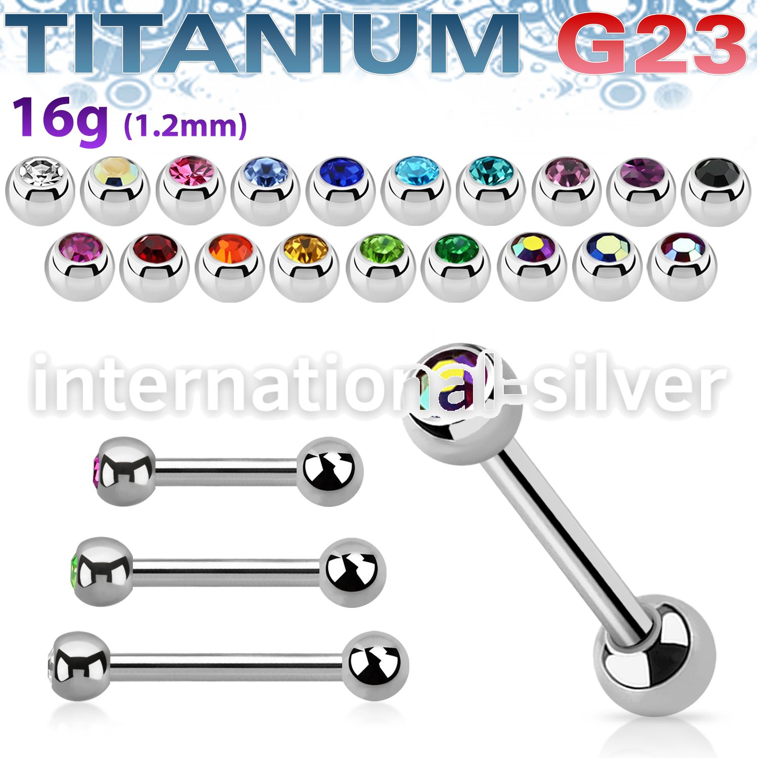 ubber91 titanium grade23 helix barbell press fit gem ball