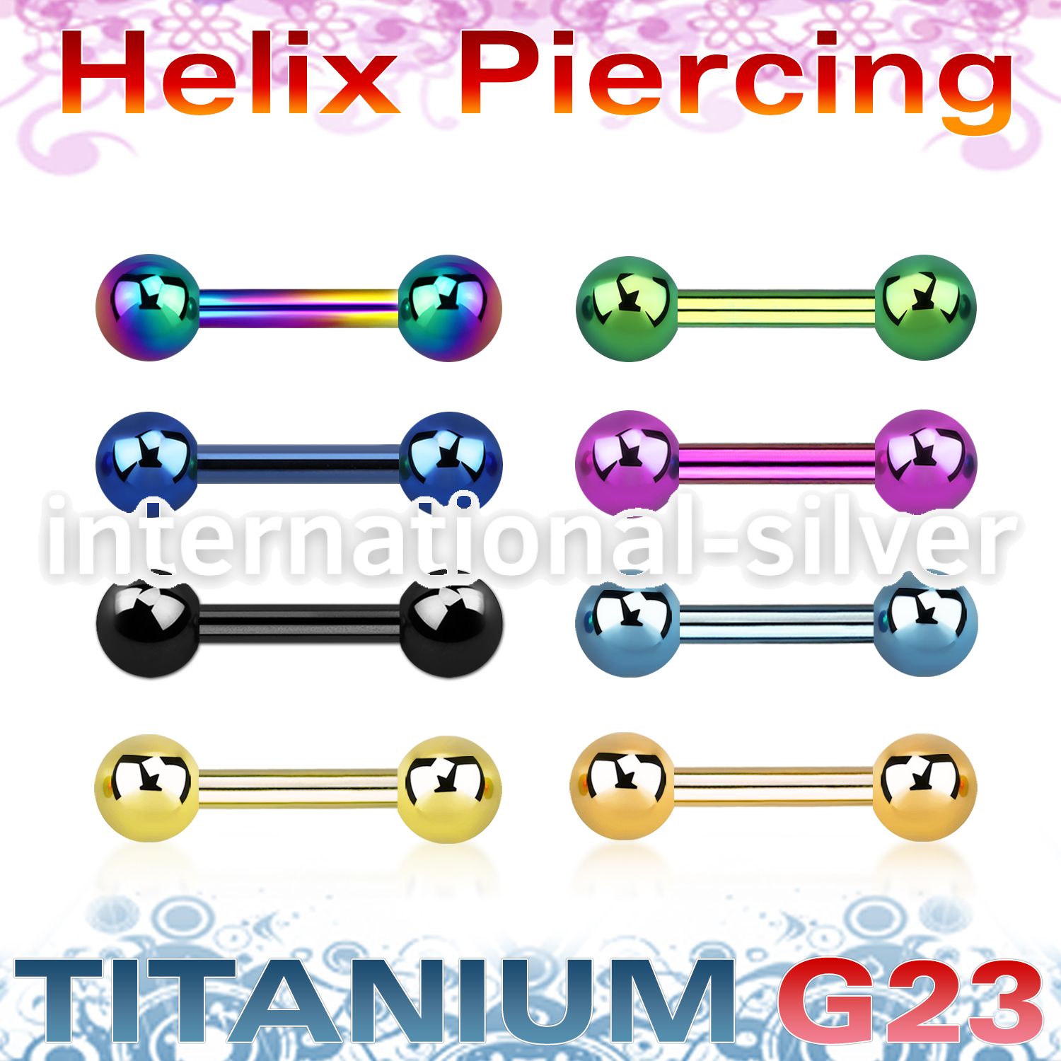 ubbert31 anodized titanium g23 16g barbell ear  lobe eyebrow helix  piercing