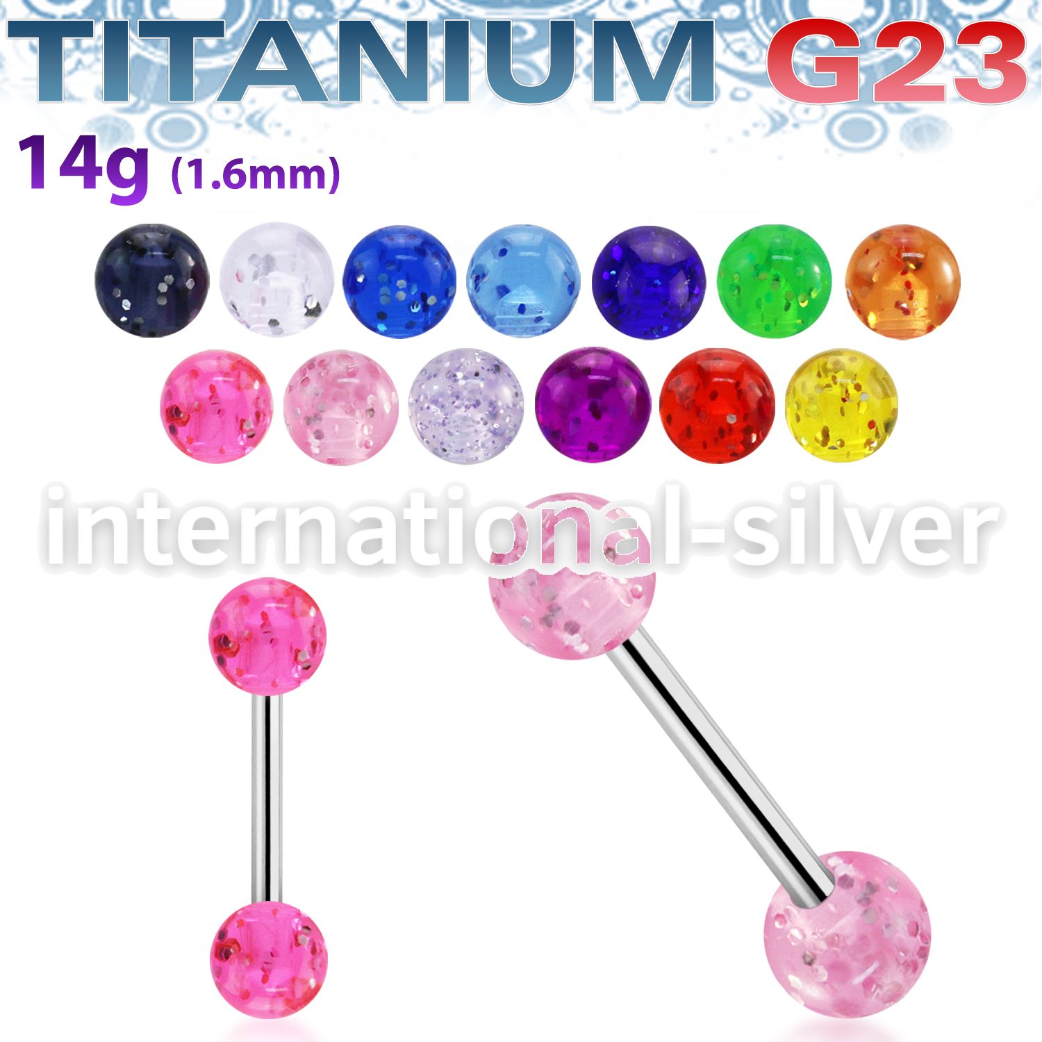 ubbgt straight barbells titanium g23 with acrylic parts tongue