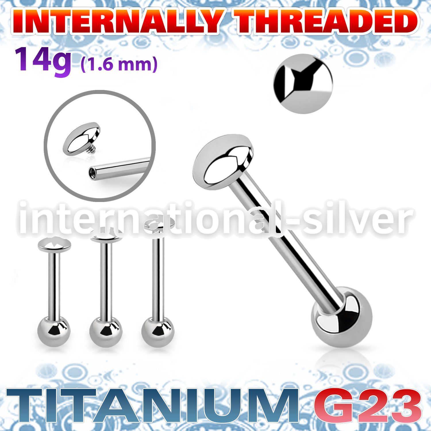 ubbinag5 titanium barbell 14g flat dome ball internal