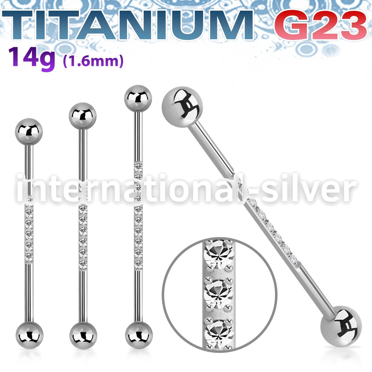 ubbindz titanium industrial barbell 14g two balls cz on