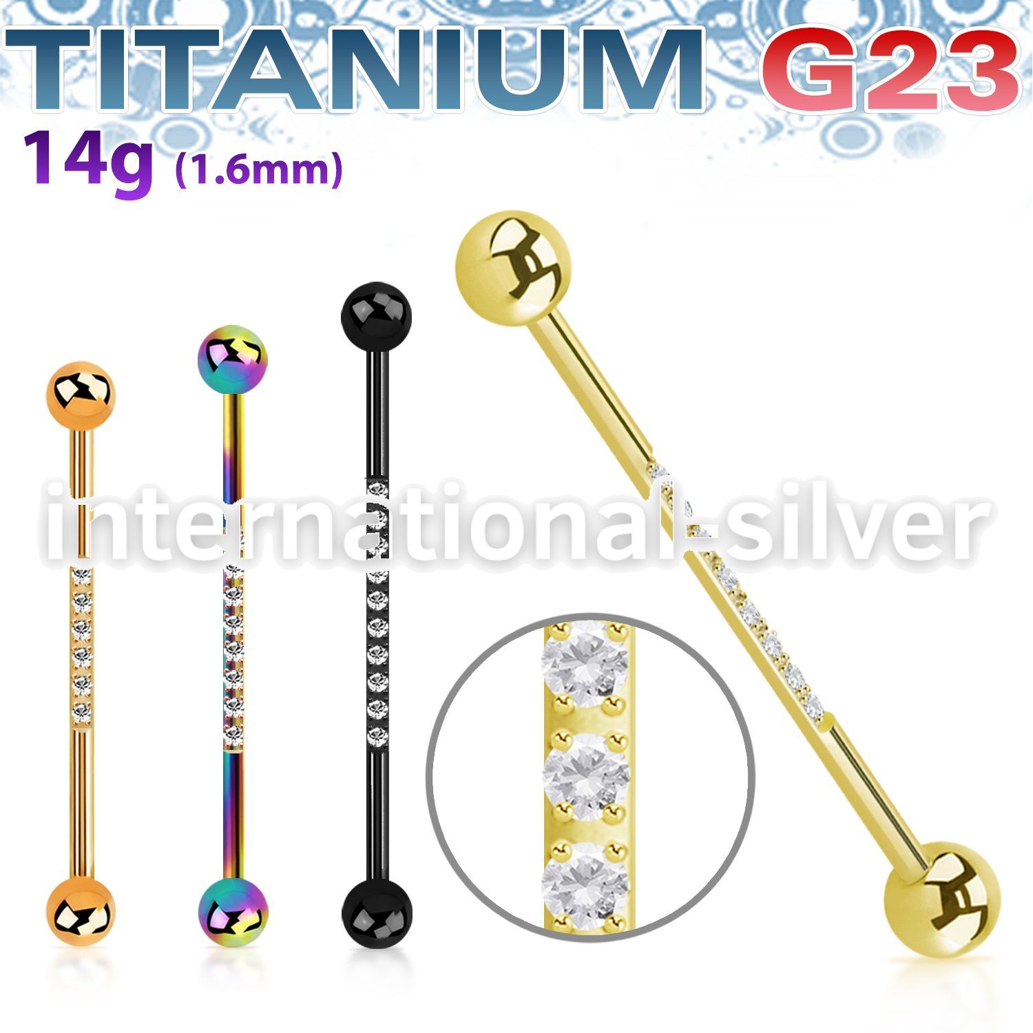 ubbindzt pvd plating titanium industrial barbell 14g cz