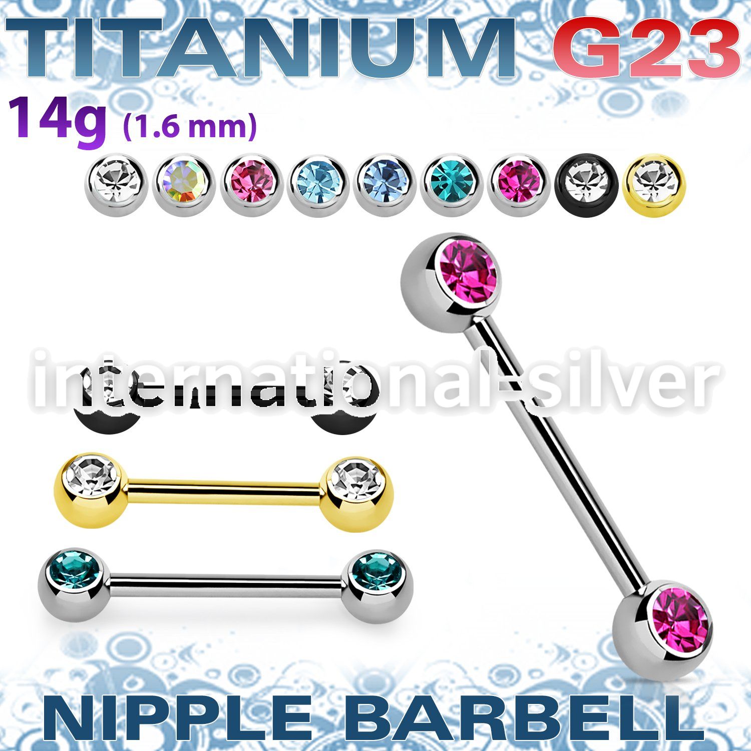 ubbnp2c6 titanium straight barbell 14g two forward gem balls