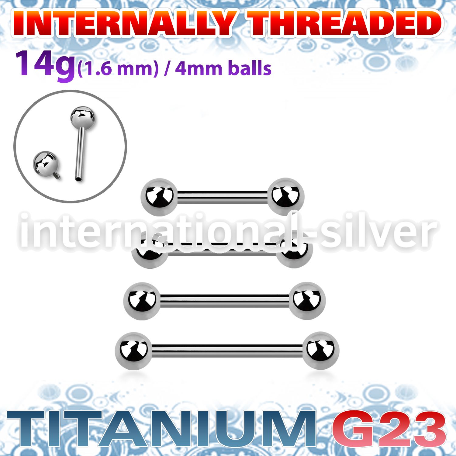 ubbnpsin titanium g23 nipple straight barbell 4mm balls
