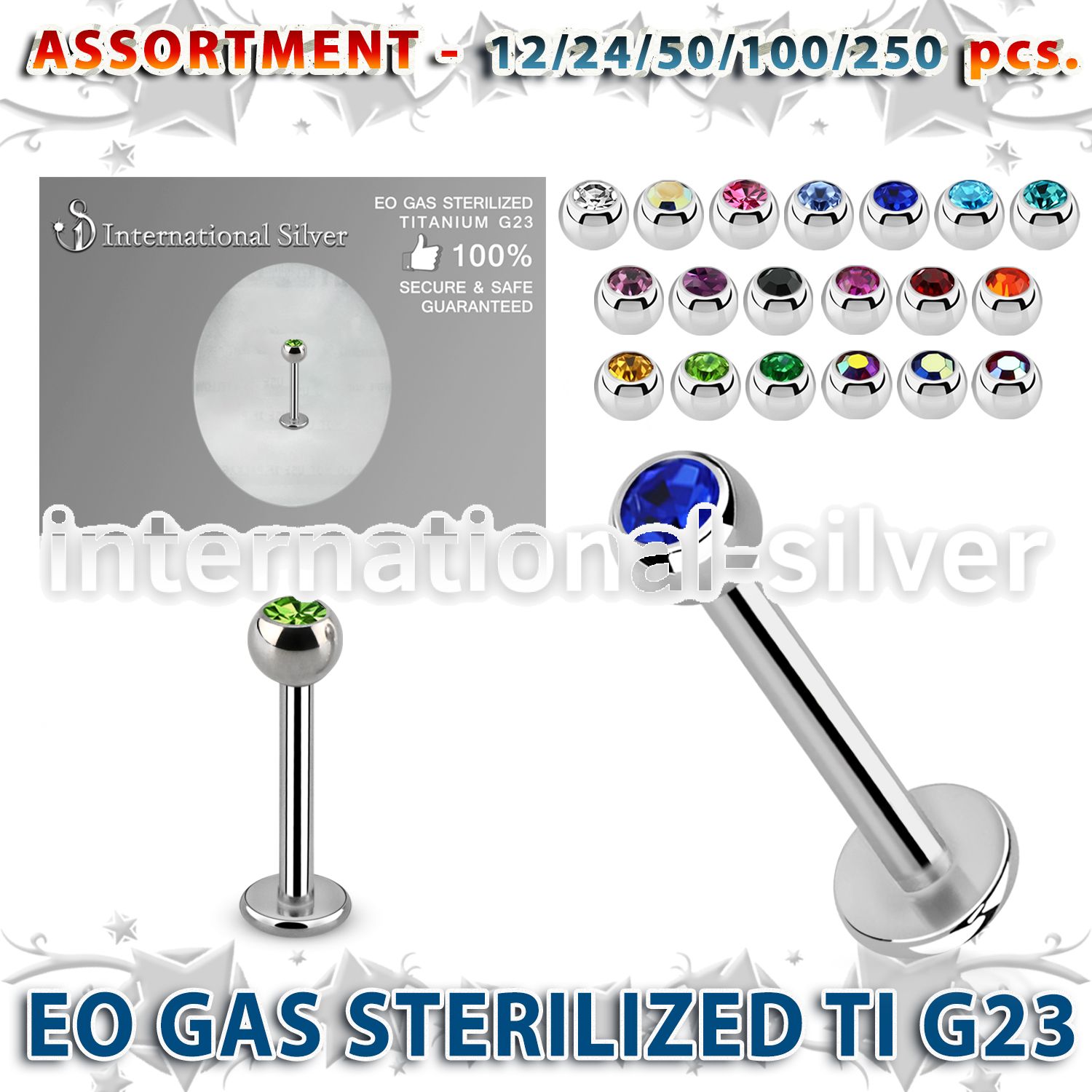 ublk485 eo gas sterilized piercing titanium g23 labret color crystal