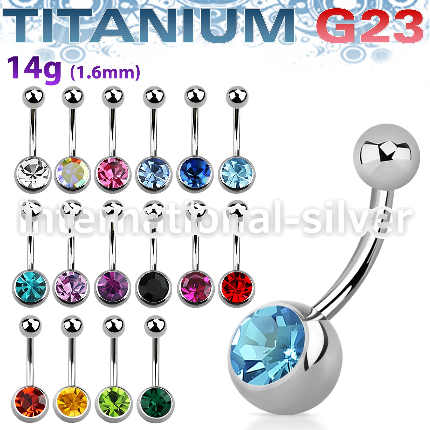 ubn1cg belly rings titanium g23 implant grade belly button