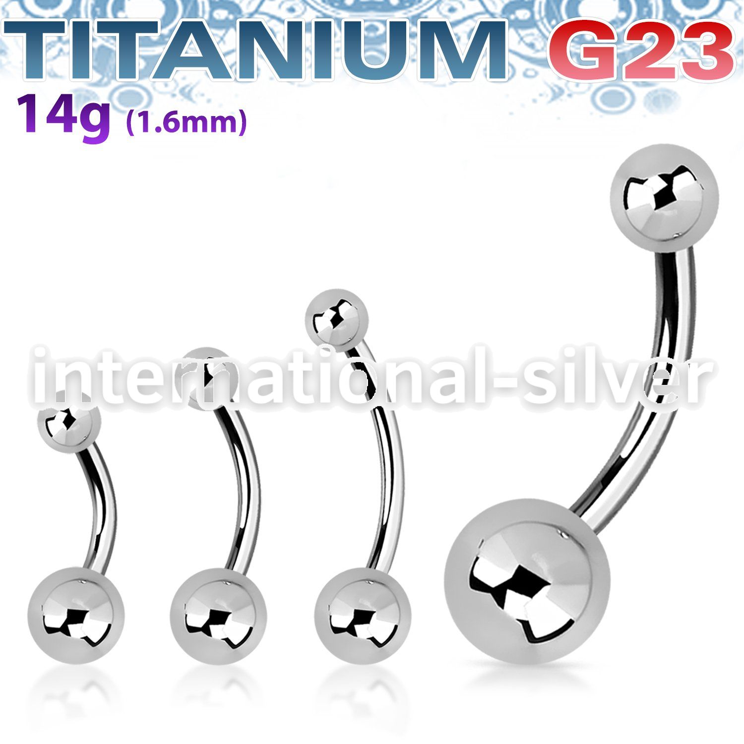 ubnb46 titanium curved barbell 14g titanium balls