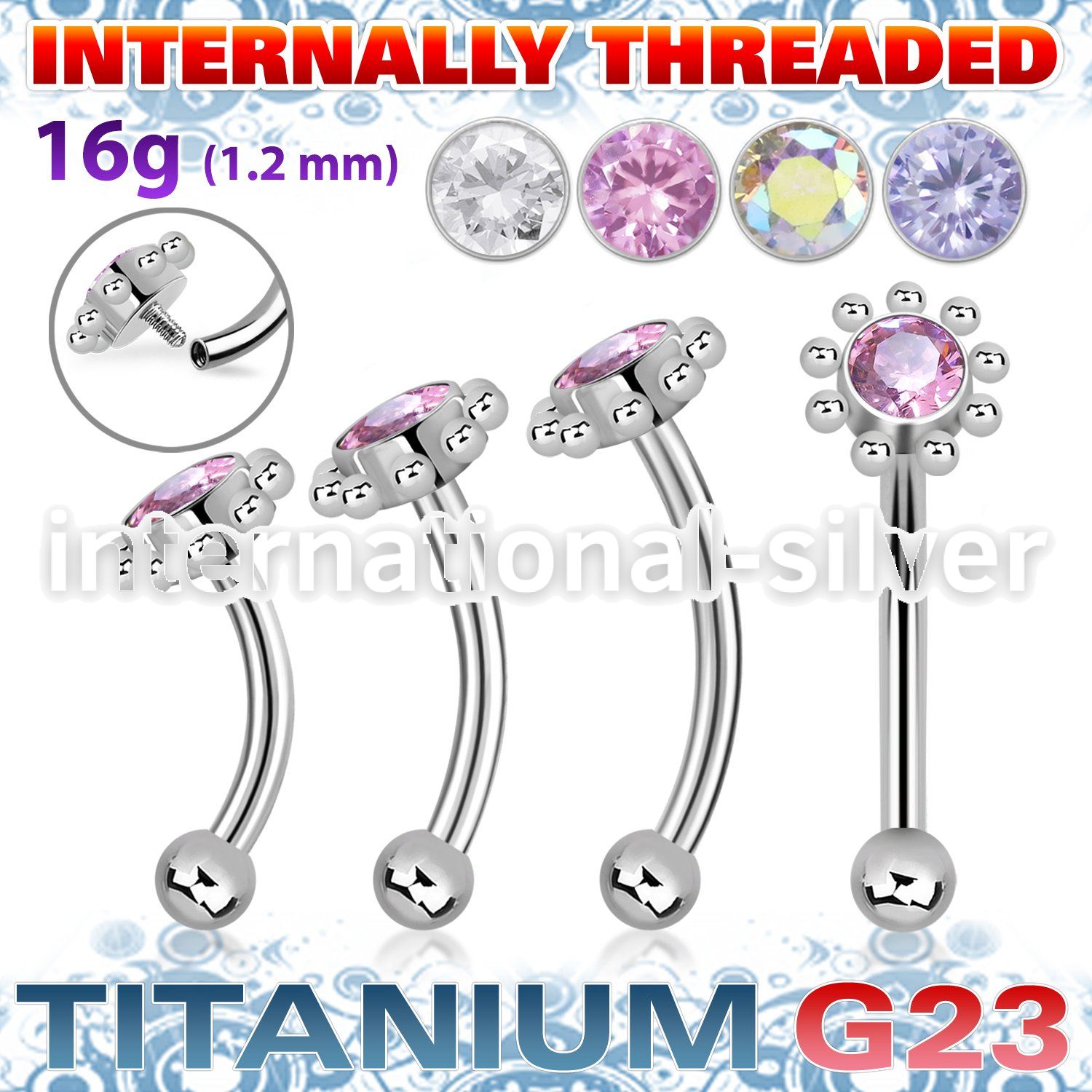 ubnbin16 titanium curvedbarbell flower top and ball internal