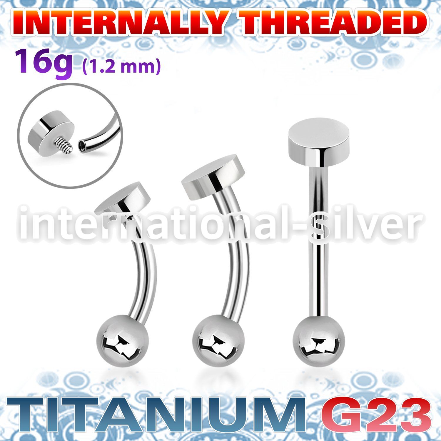 ubnbin2 titanium curved barbell 16g flat round top internal
