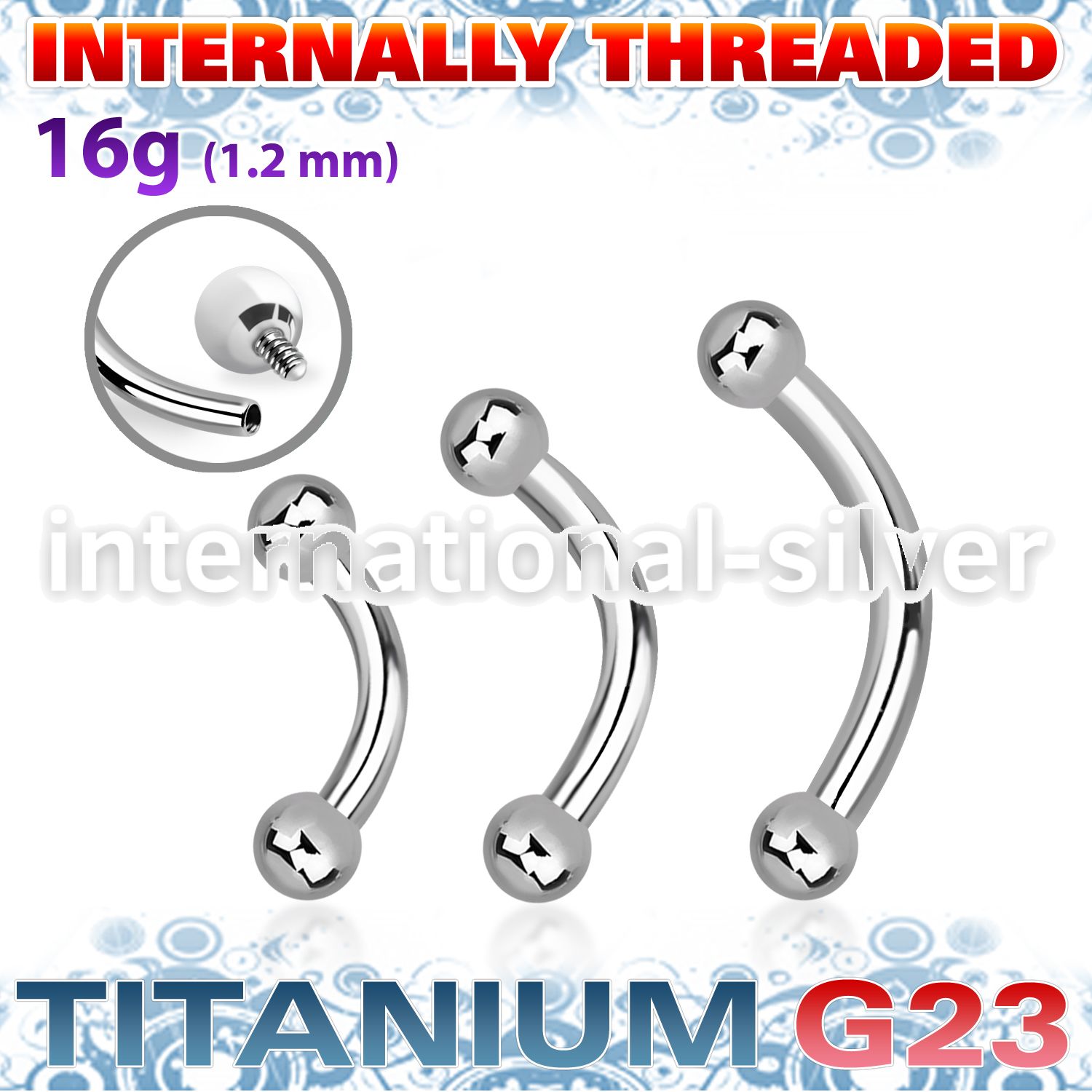 ubneb25i titanium internal curved barbell balls