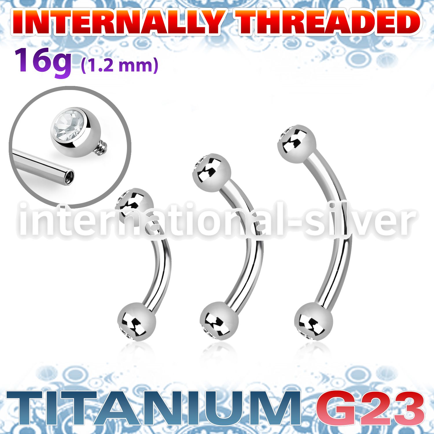 ubnejb25i titanium curvedbarbell pressfit gem balls internal