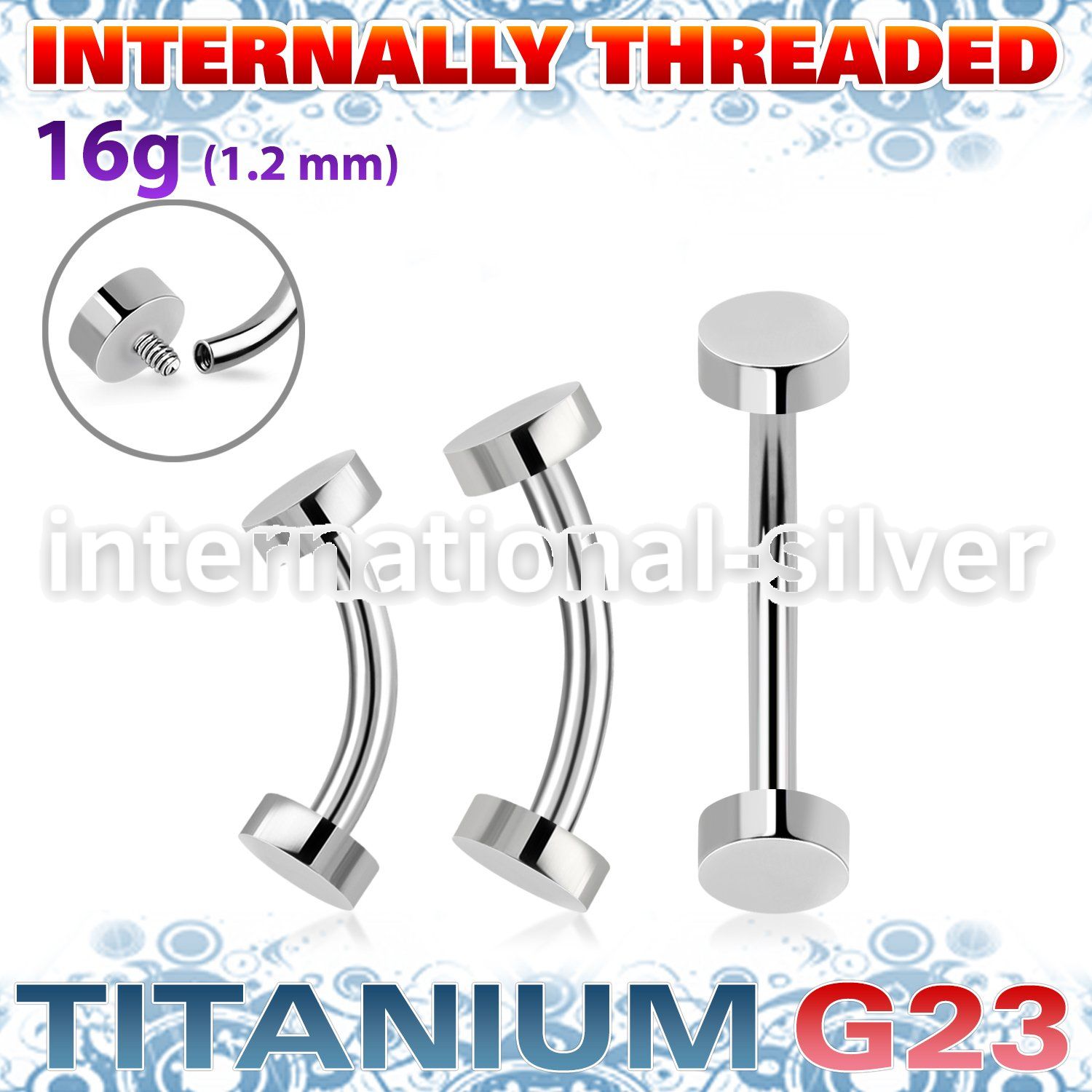 ubnin2 titanium curved barbell flat round tops internal