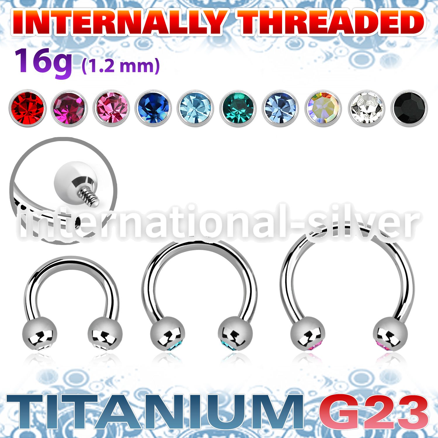ucbejb3i titanium internal horseshoe 3mm gem balls