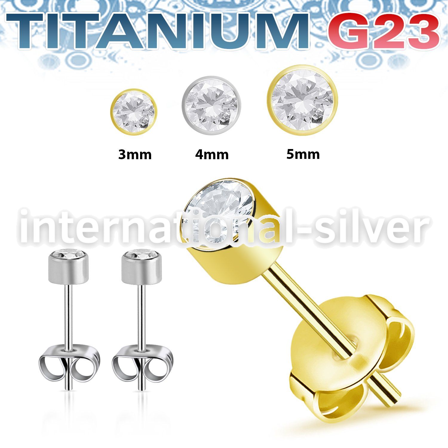 uerbzr titanium earring studs press fit cz one pair