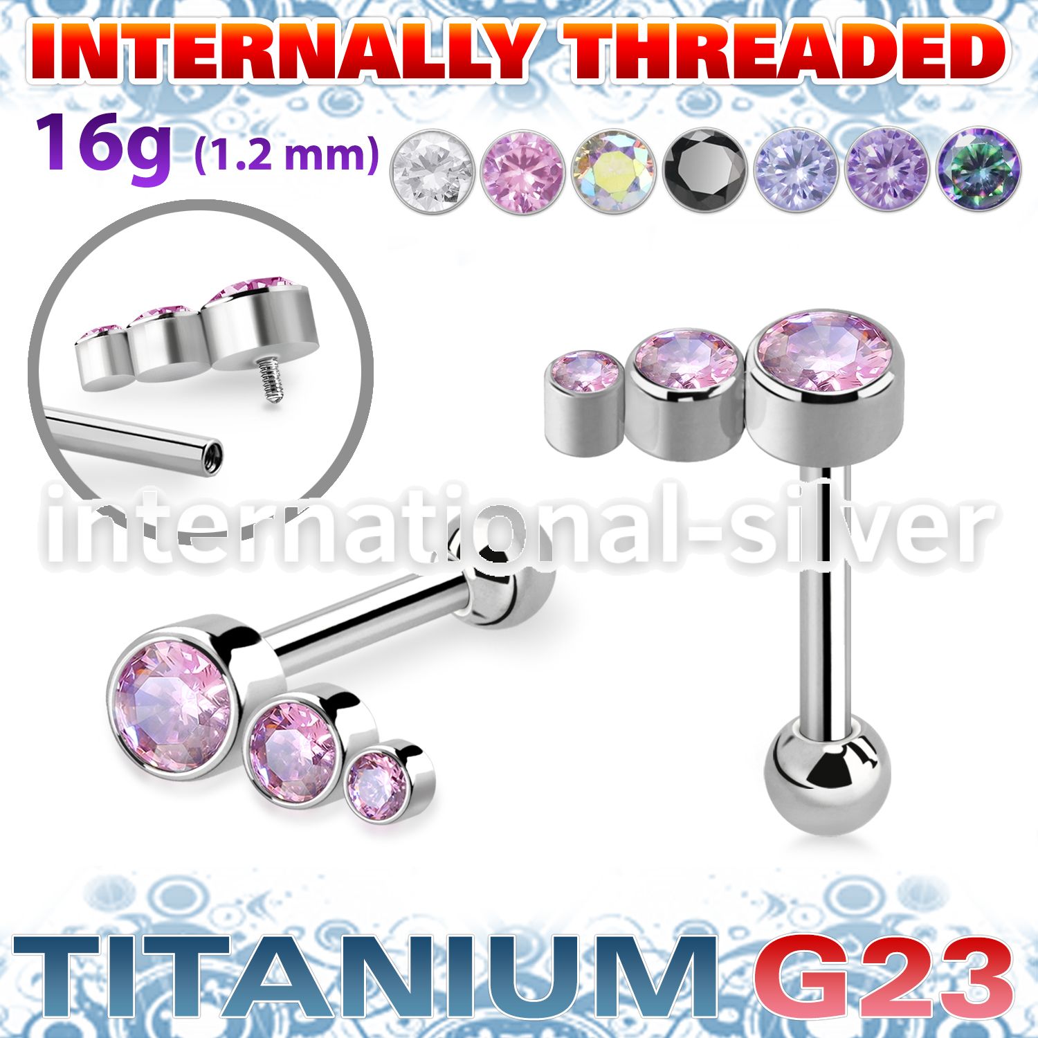 uhein18 titanium barbell descending press cz ball internal