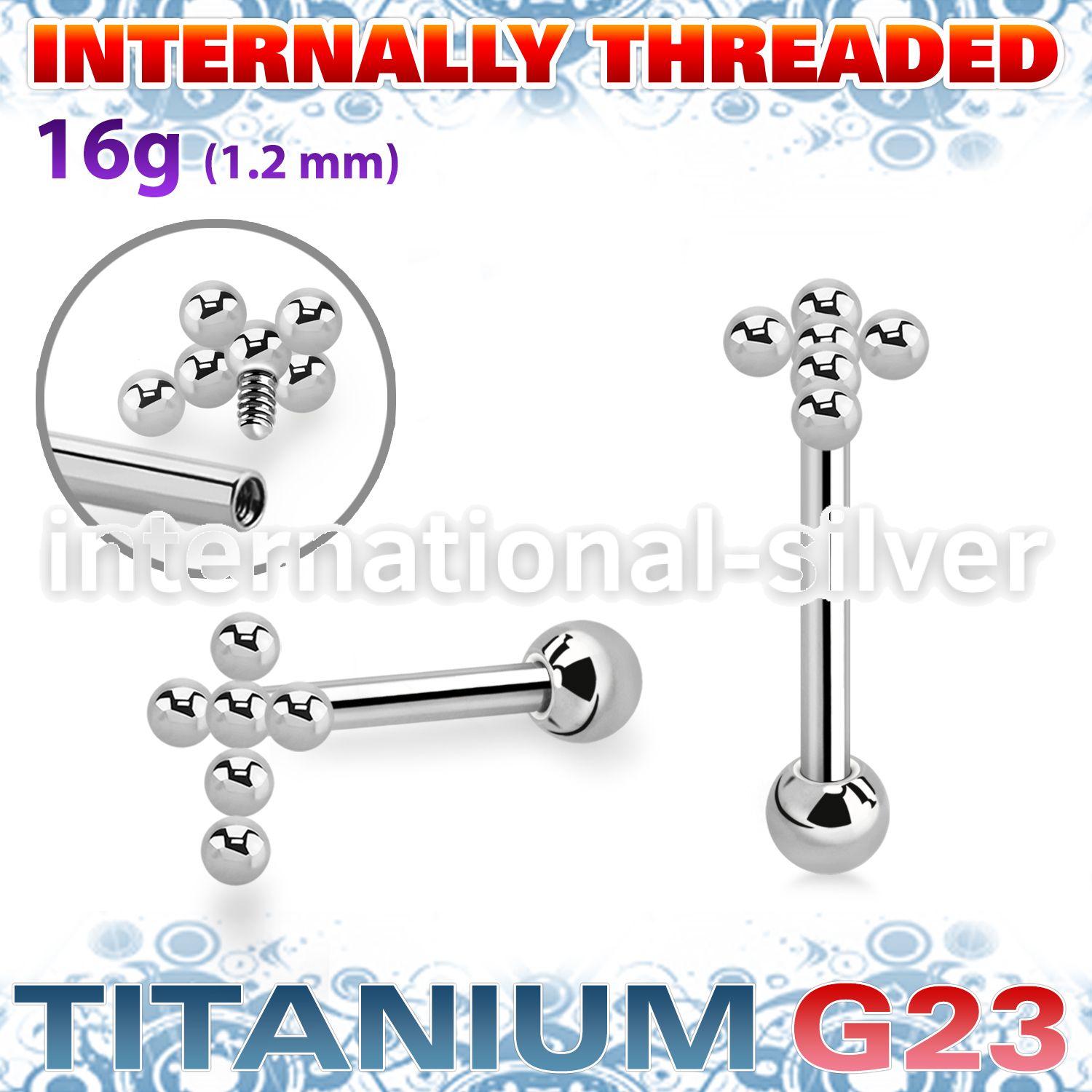 uhein50 titanium barbell cross bead balls ball internal