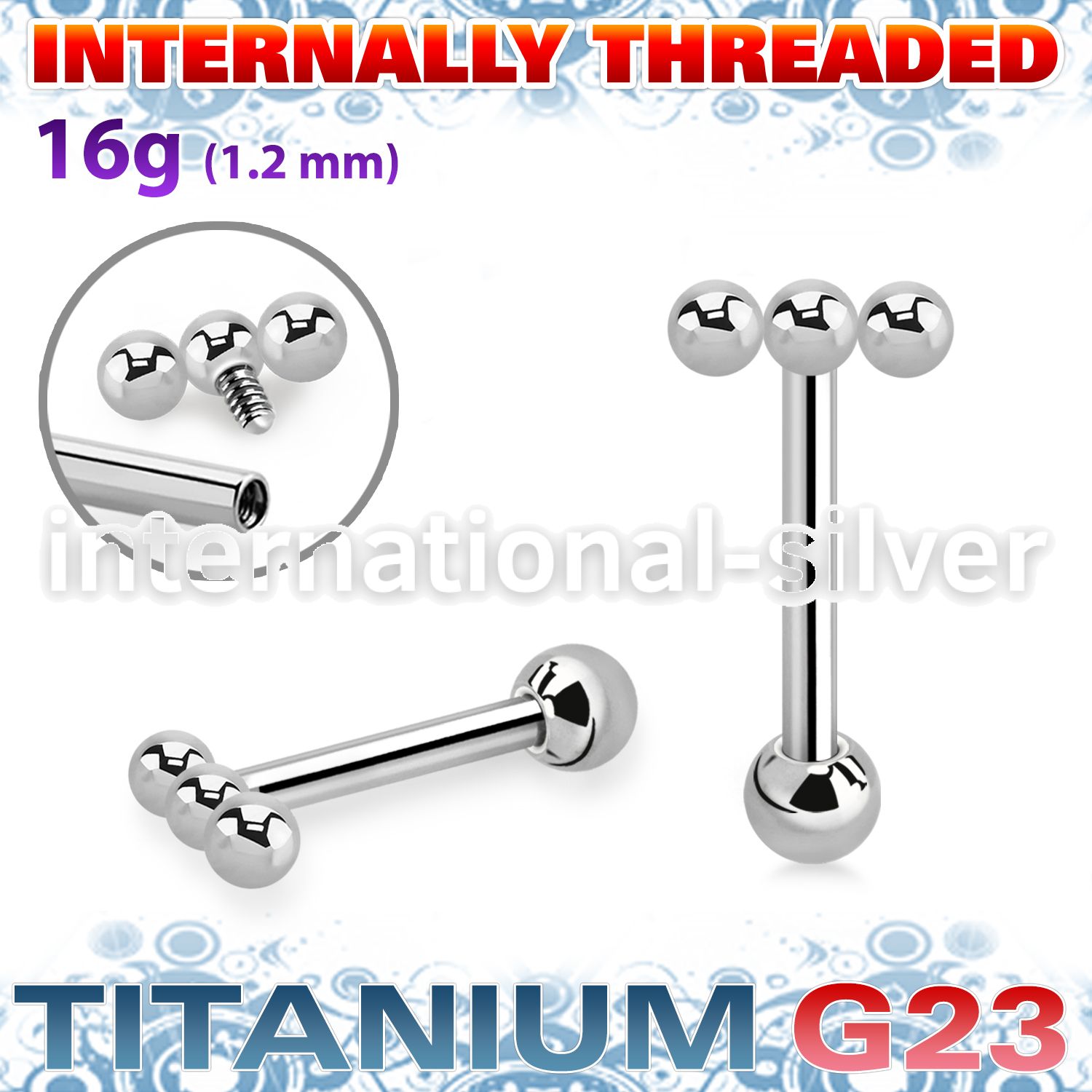 uhein53 titanium barbell 16g three balls ball internal