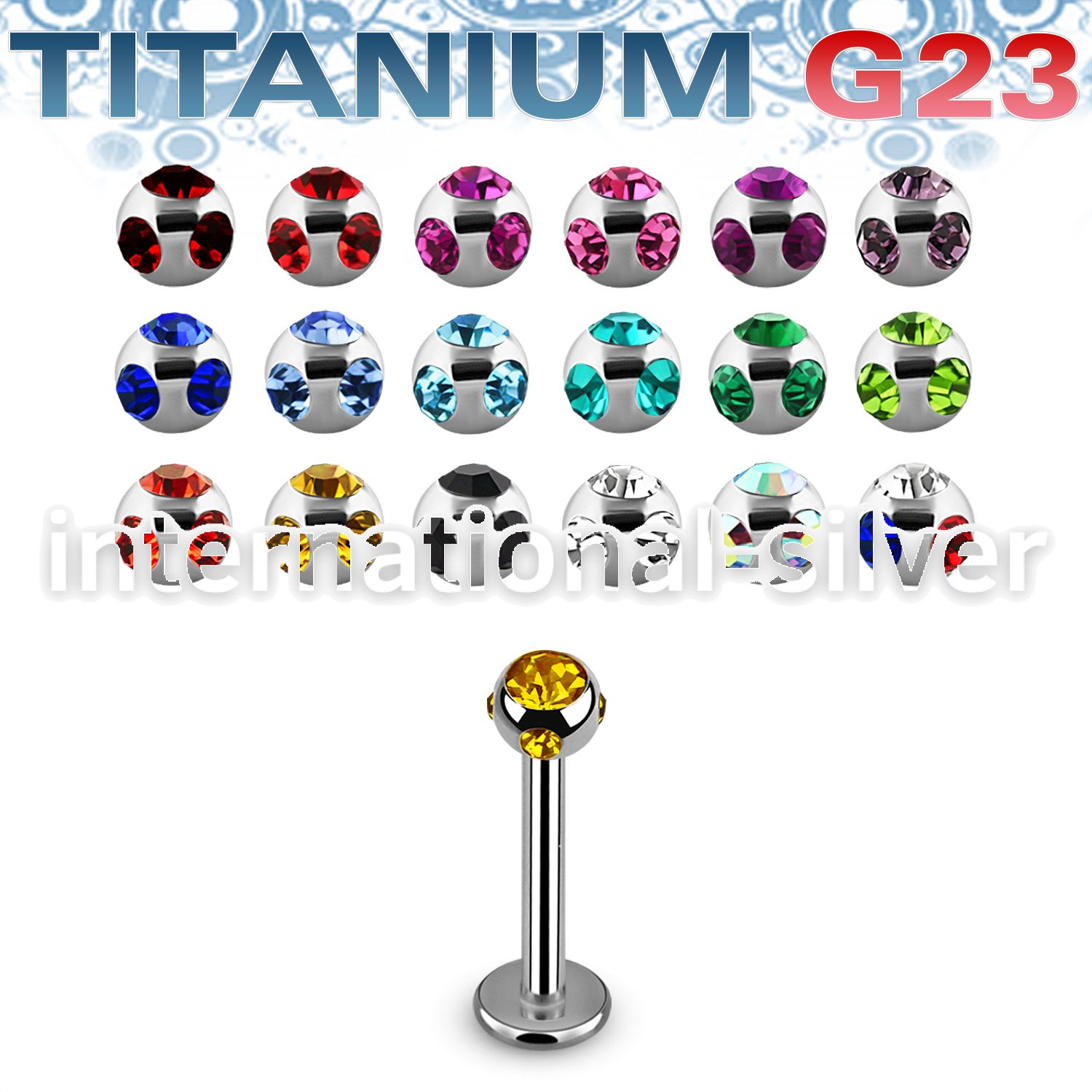 ulbca high polished titanium labret 3mm multi gem ball