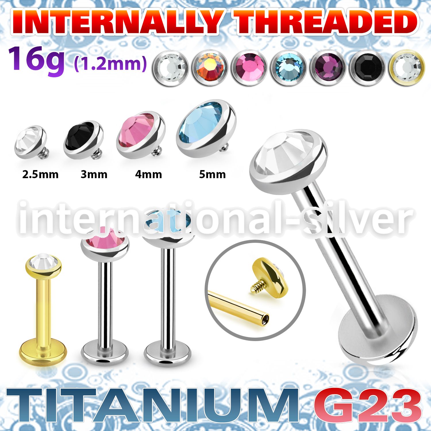 ulbin11 titanium labret internal threading 3 5 color crystal