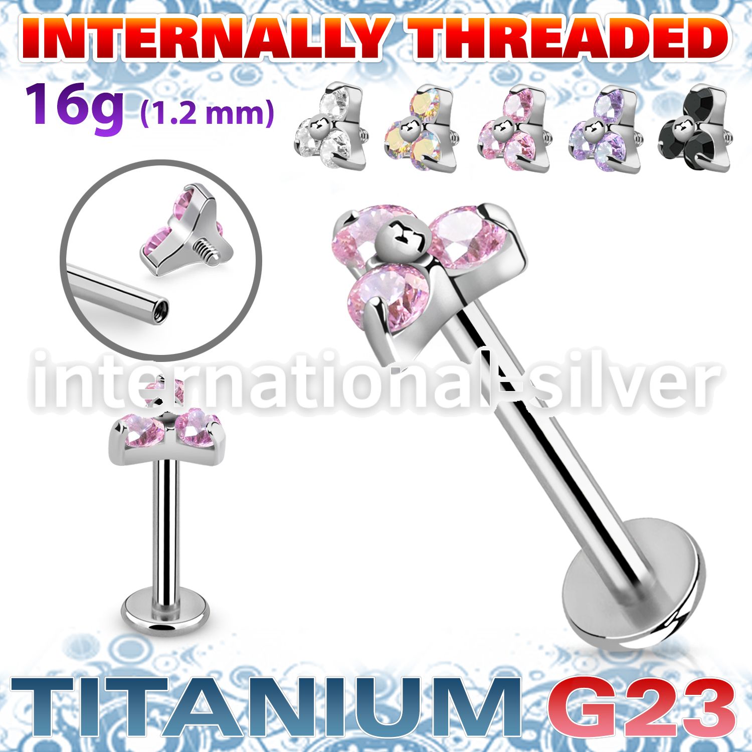 ulbin13 titanium labret internal threading 3 cz