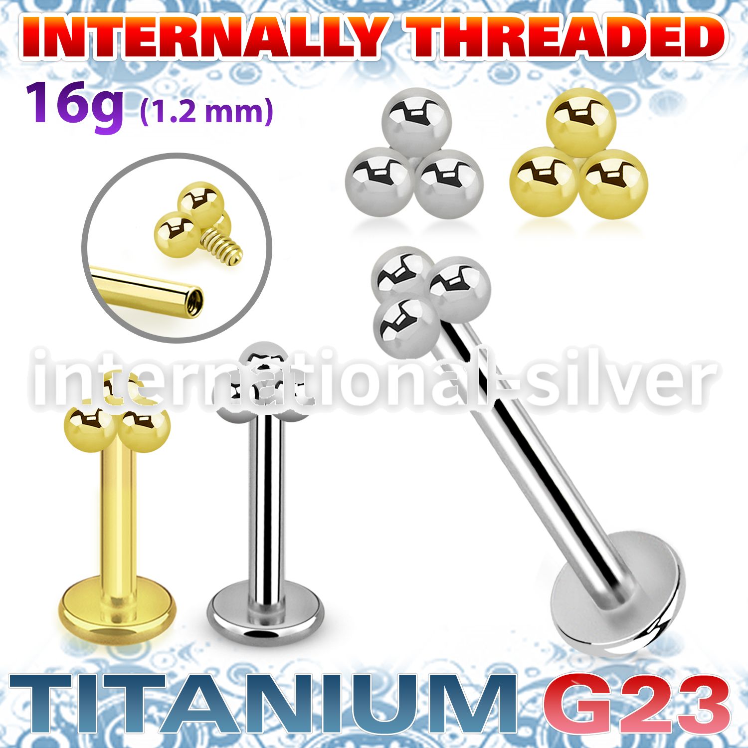 ulbin14 titanium labret internal threading triple balls
